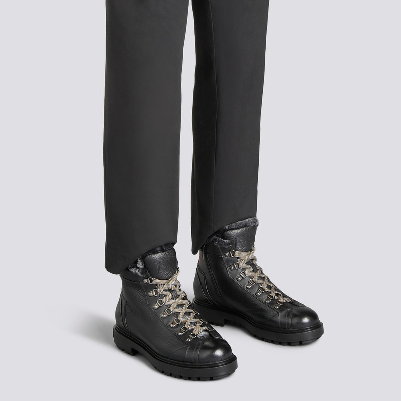 Santoni Men's black tumbled leather hiking boot with fur outlook