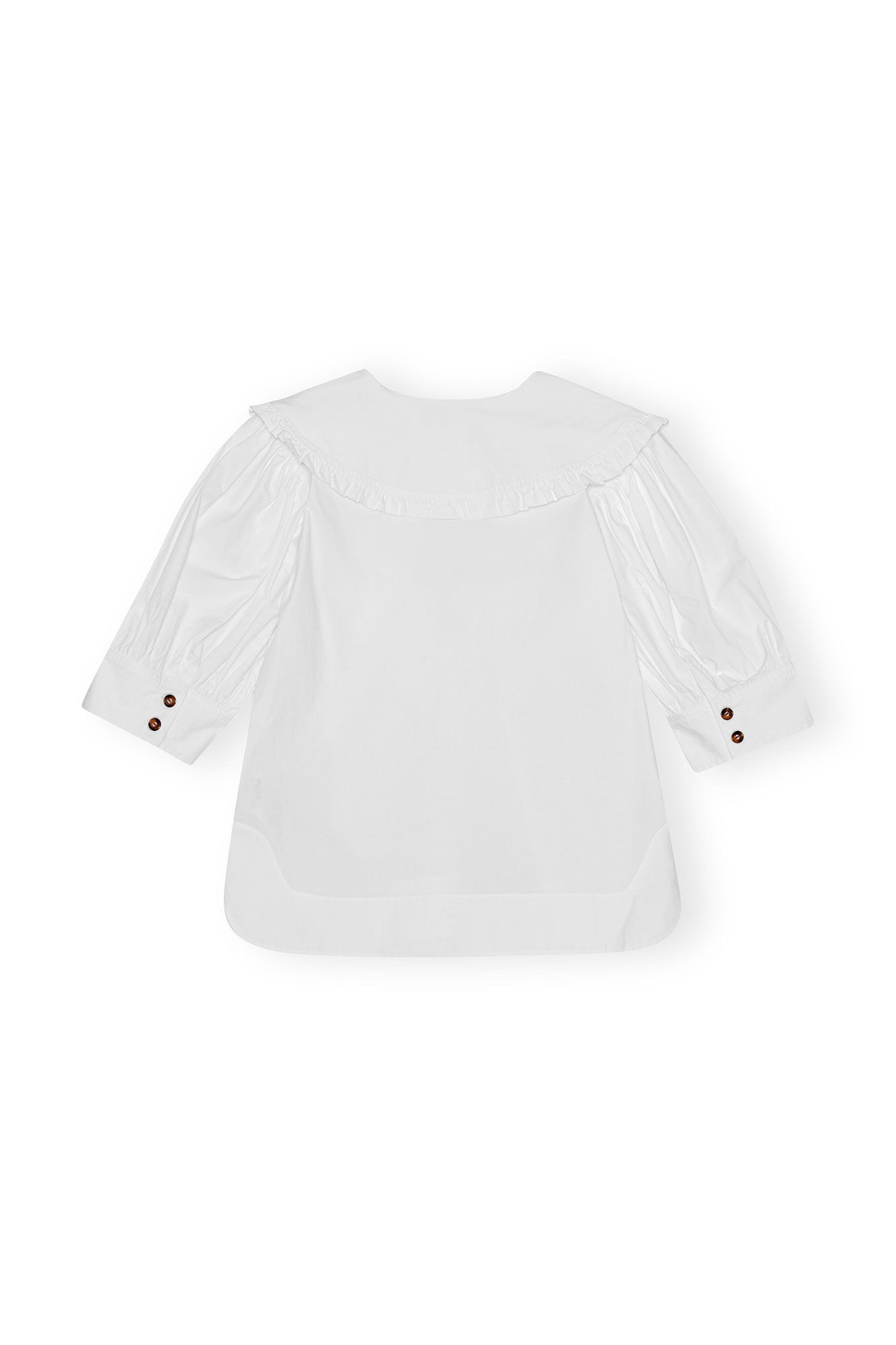WHITE COTTON POPLIN V-NECK RUFFLE BLOUSE - 6