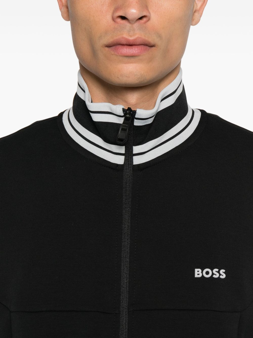 striped-cuff zip-up sweatshirt - 5