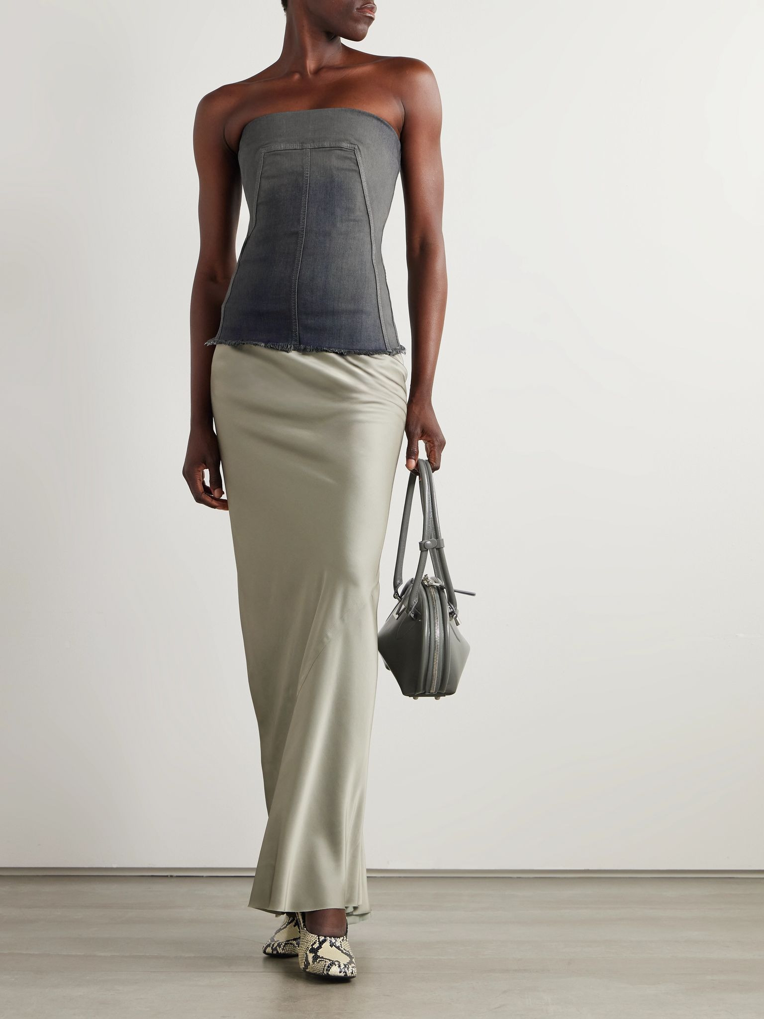 Strapless frayed denim top Gray - 2