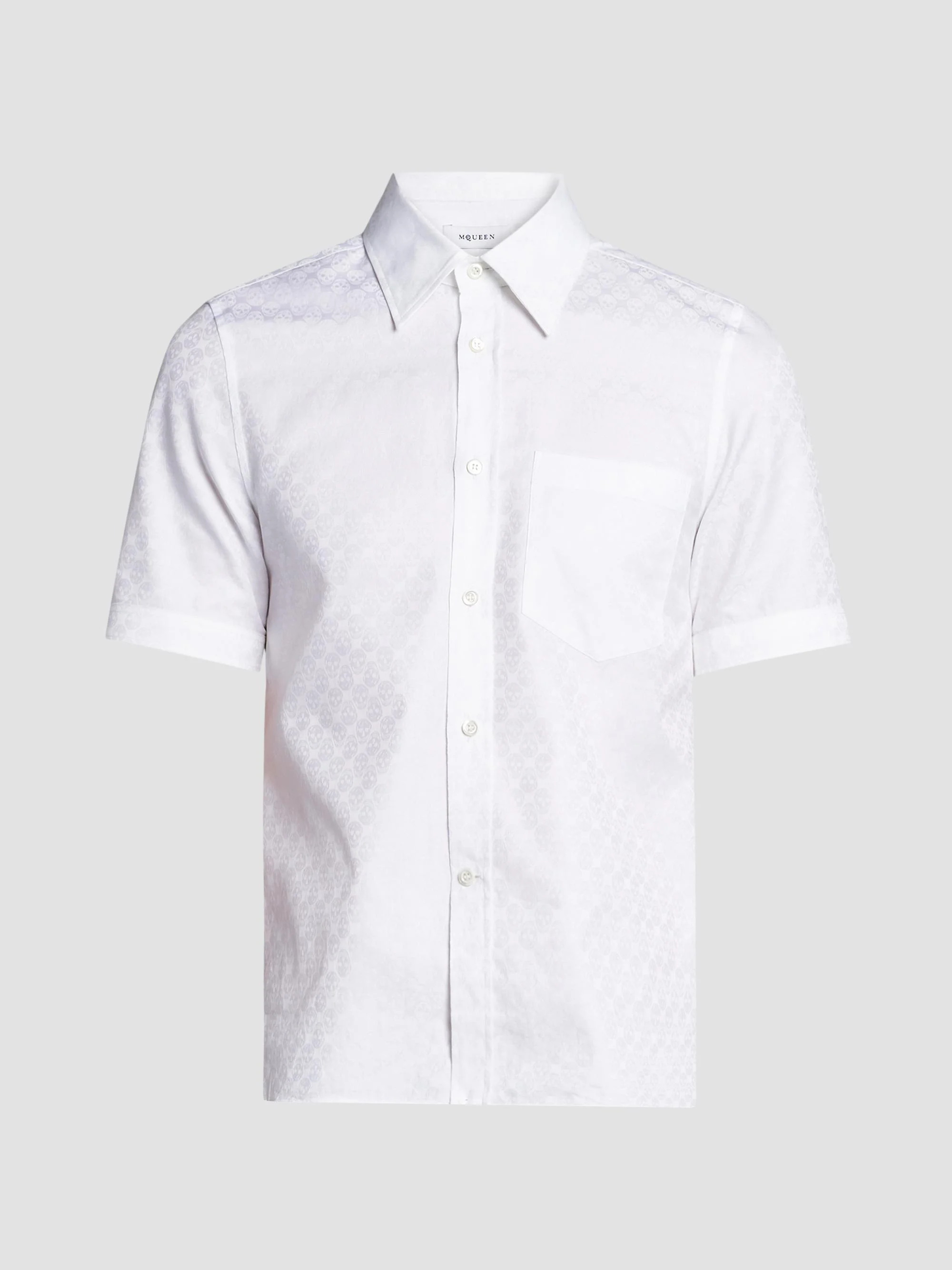 Men's Skull Jacquard Cotton Shirt - Optical White - 1