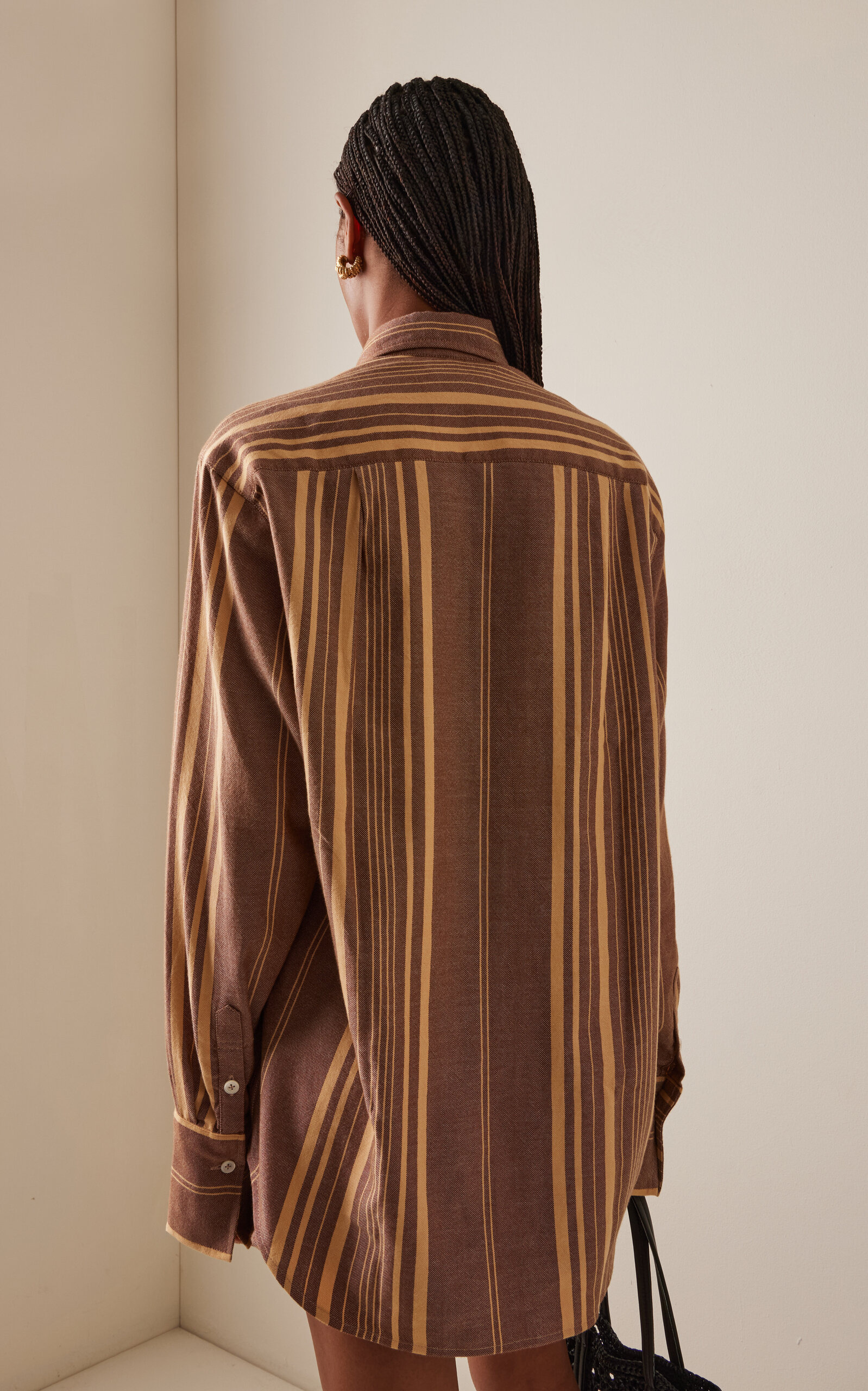 Exclusive The French Cuff Striped Cotton Shirt brown - 4