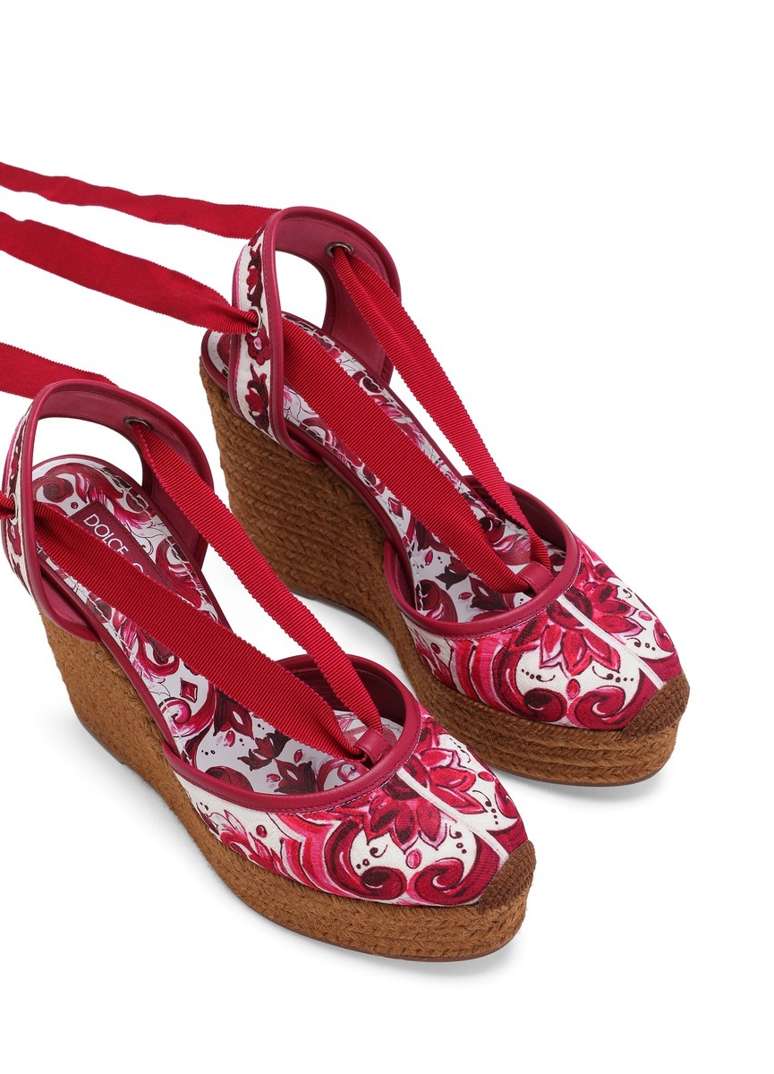 Rope-soled wedges in printed brocade fabric - 4