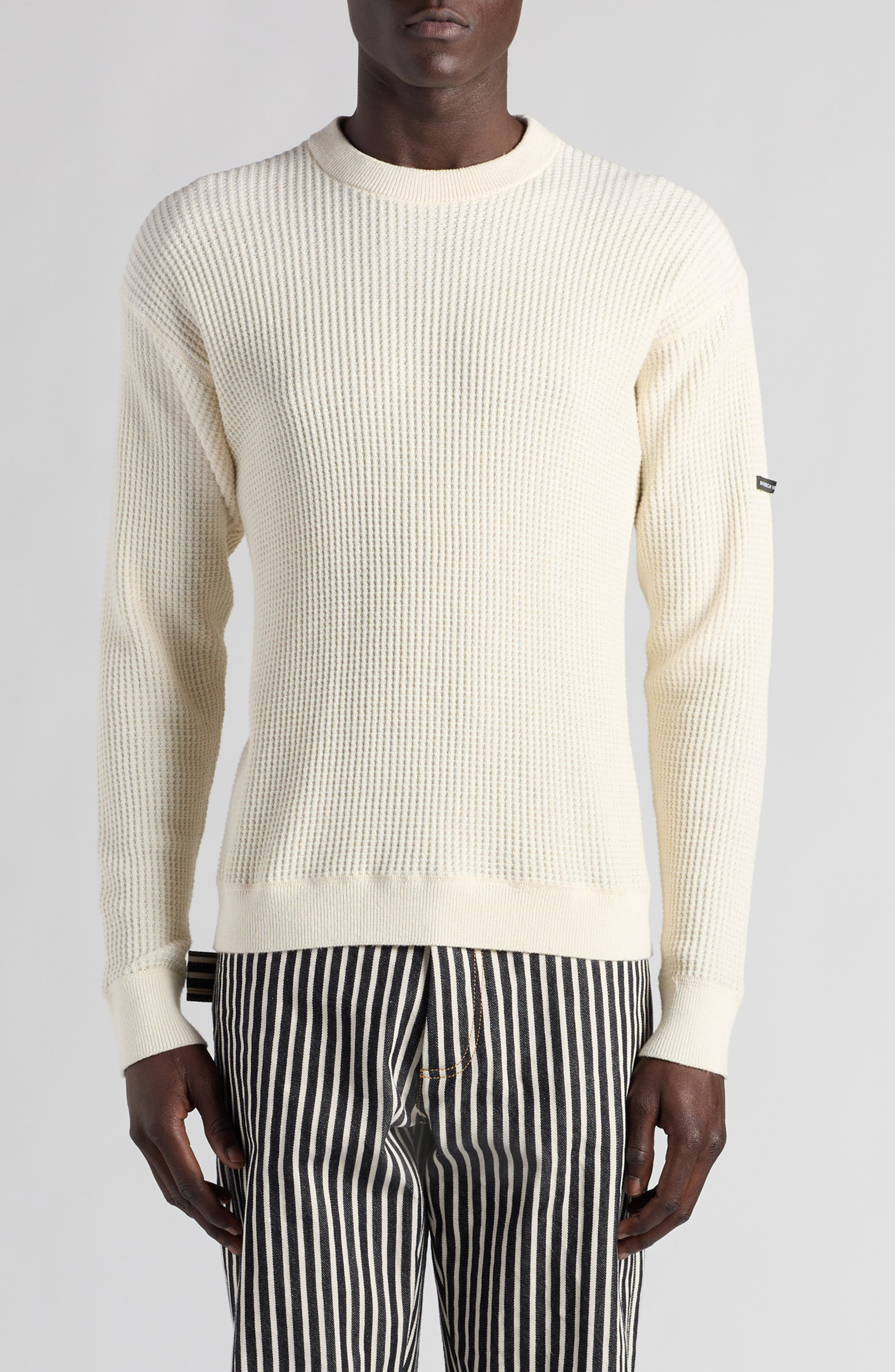 Bottega Veneta Hemp & Cotton Waffle Knit Crewneck Sweater in 9300 Dove/Chalk at Nordstrom - 1