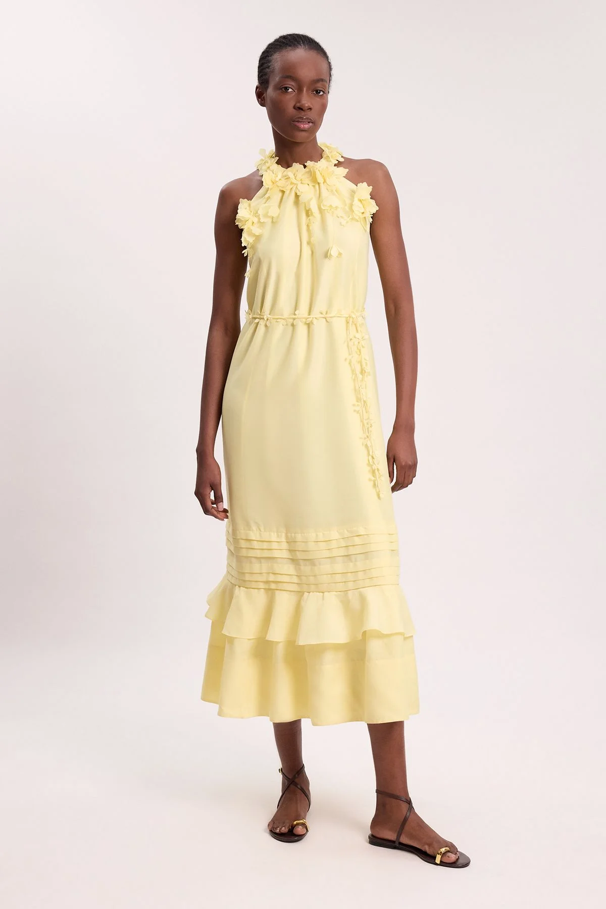 Floral Applique Woven Halter Woven Tier Maxi Dress - 1