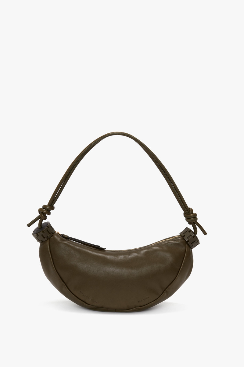Puffy Half Moon Shoulder Bag In Khaki Leather 1