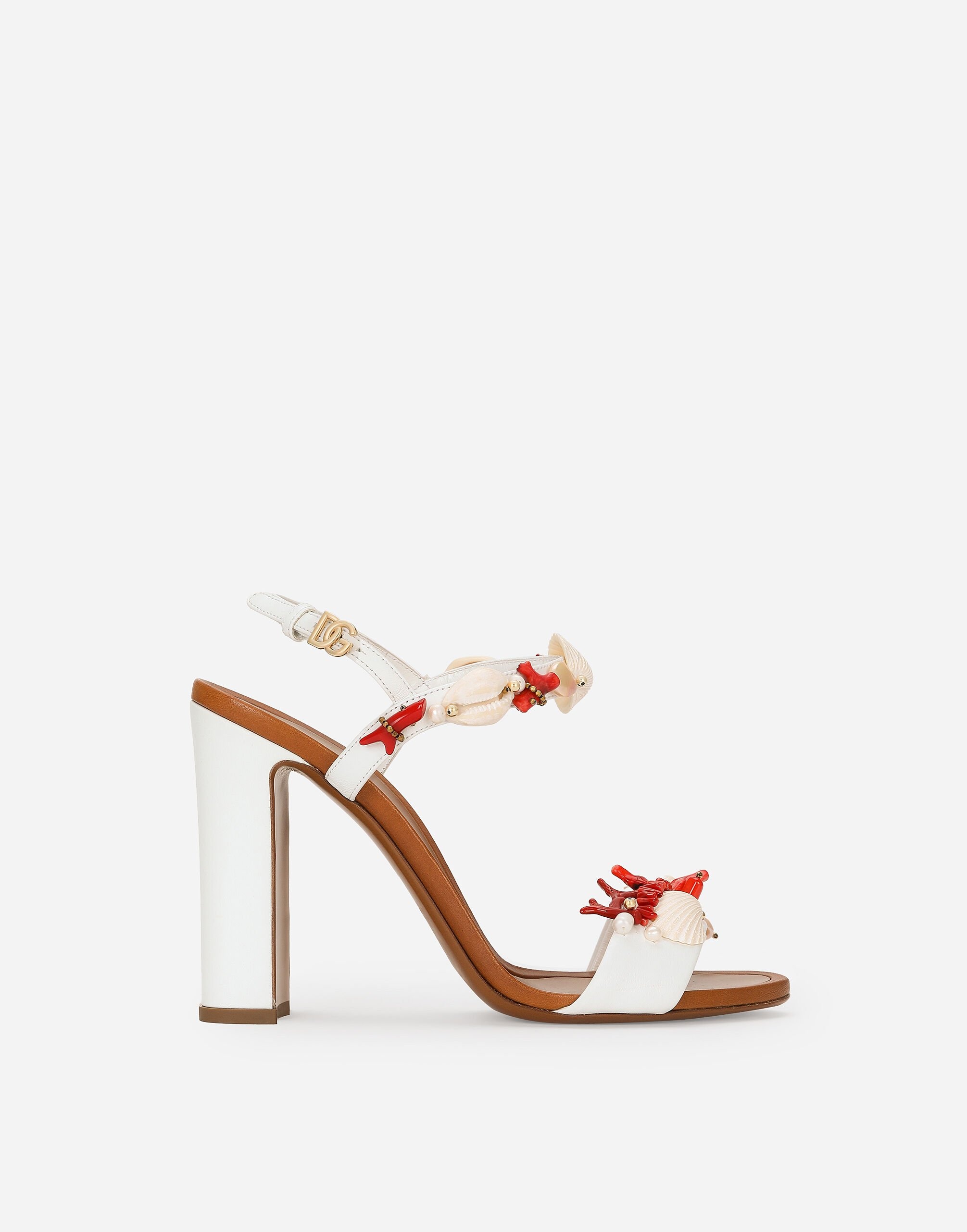 Nappa leather sandals with coral embroidery - 1