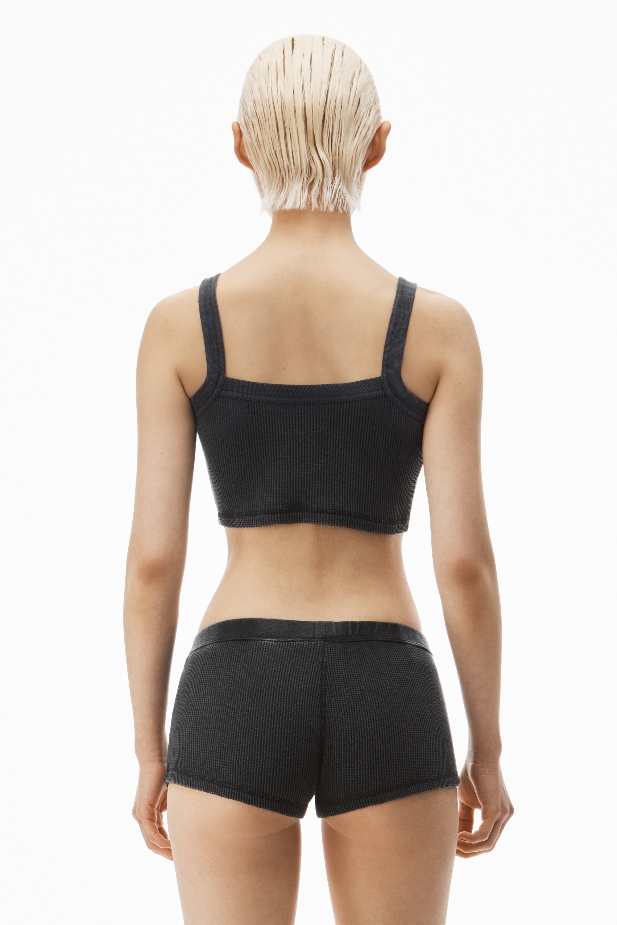 cropped camisole in waffle-knit cotton stretch - 4
