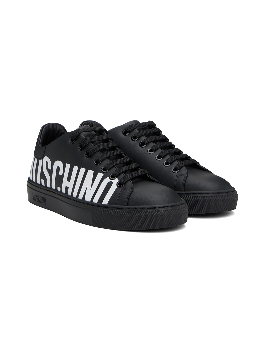 Black Leather Logo Sneakers - 4