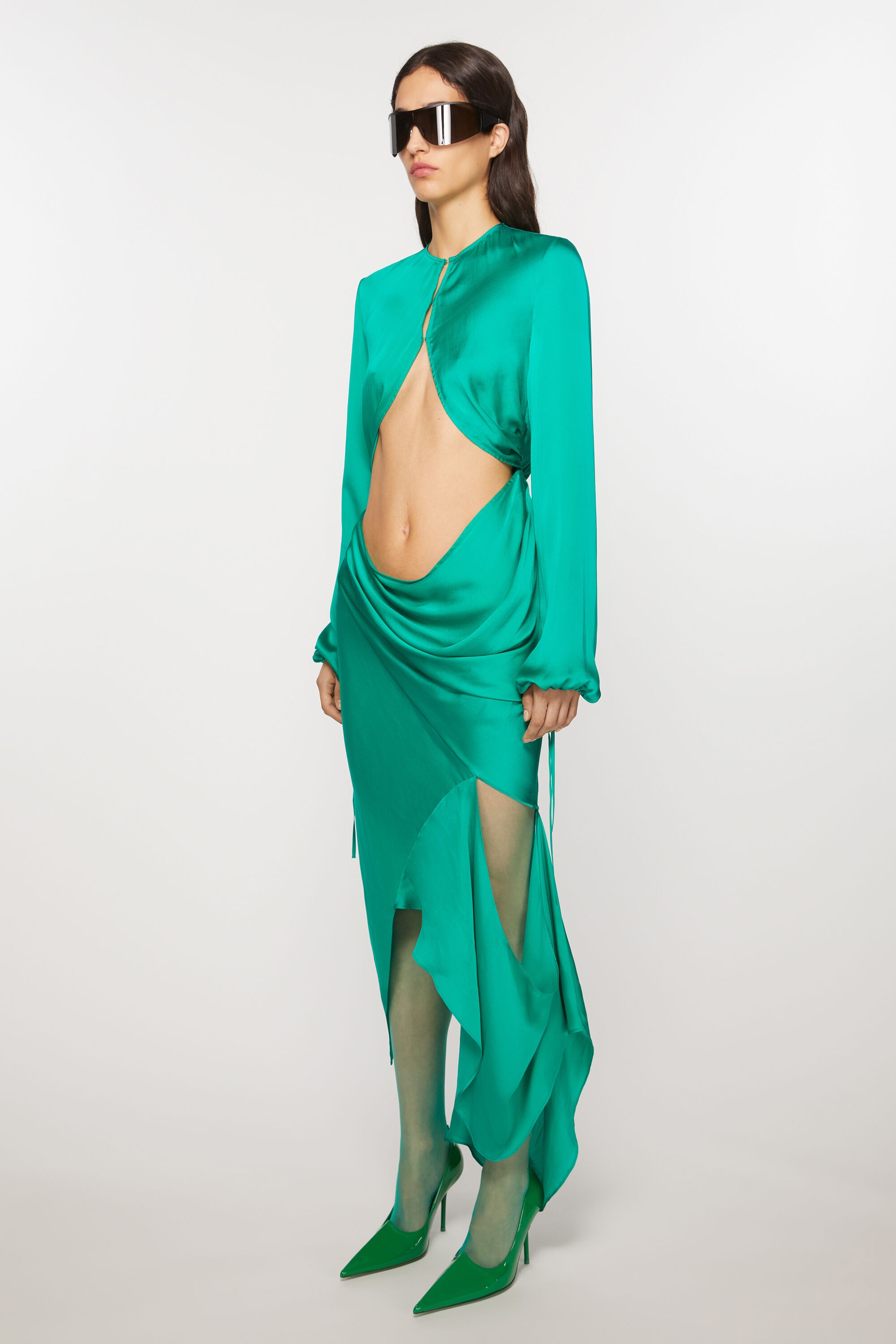 Silk cut-out dress - Jade green - 3