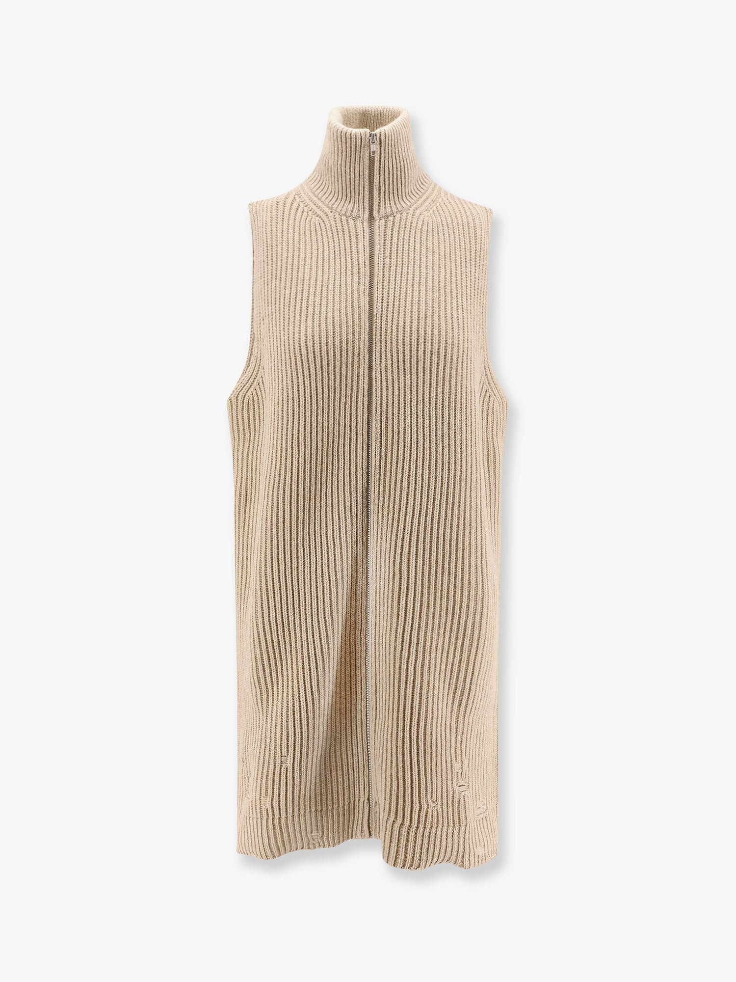 SLEEVELESS LONG WOOL BLEND CARDIGAN WITH DISTRESSED EFFECT - 1