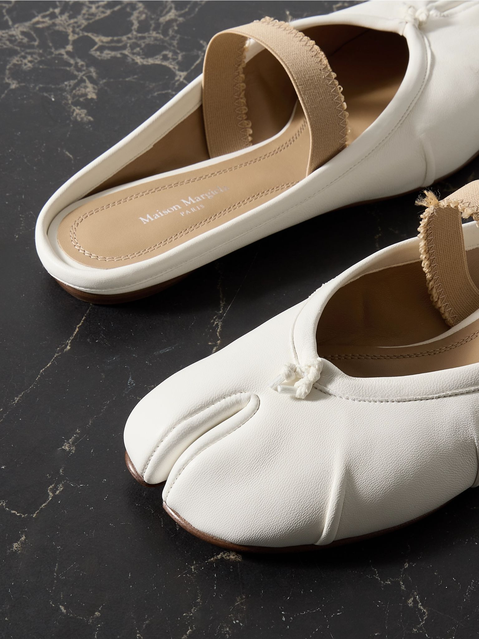 Tabi frayed split-toe leather ballet flats Ivory - 4