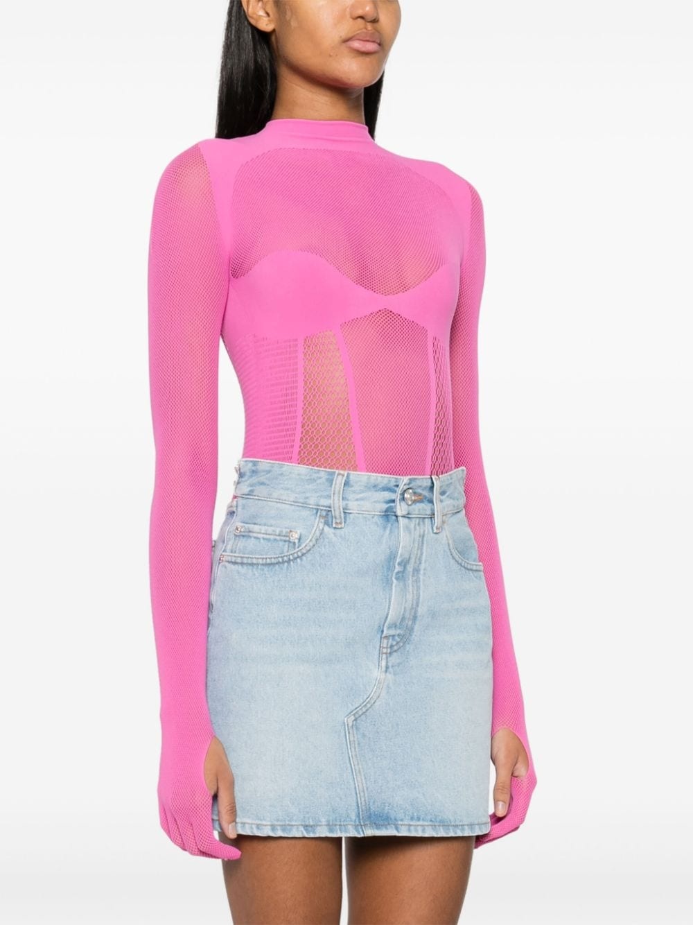 mesh-panneling jersey bodysuit - 3