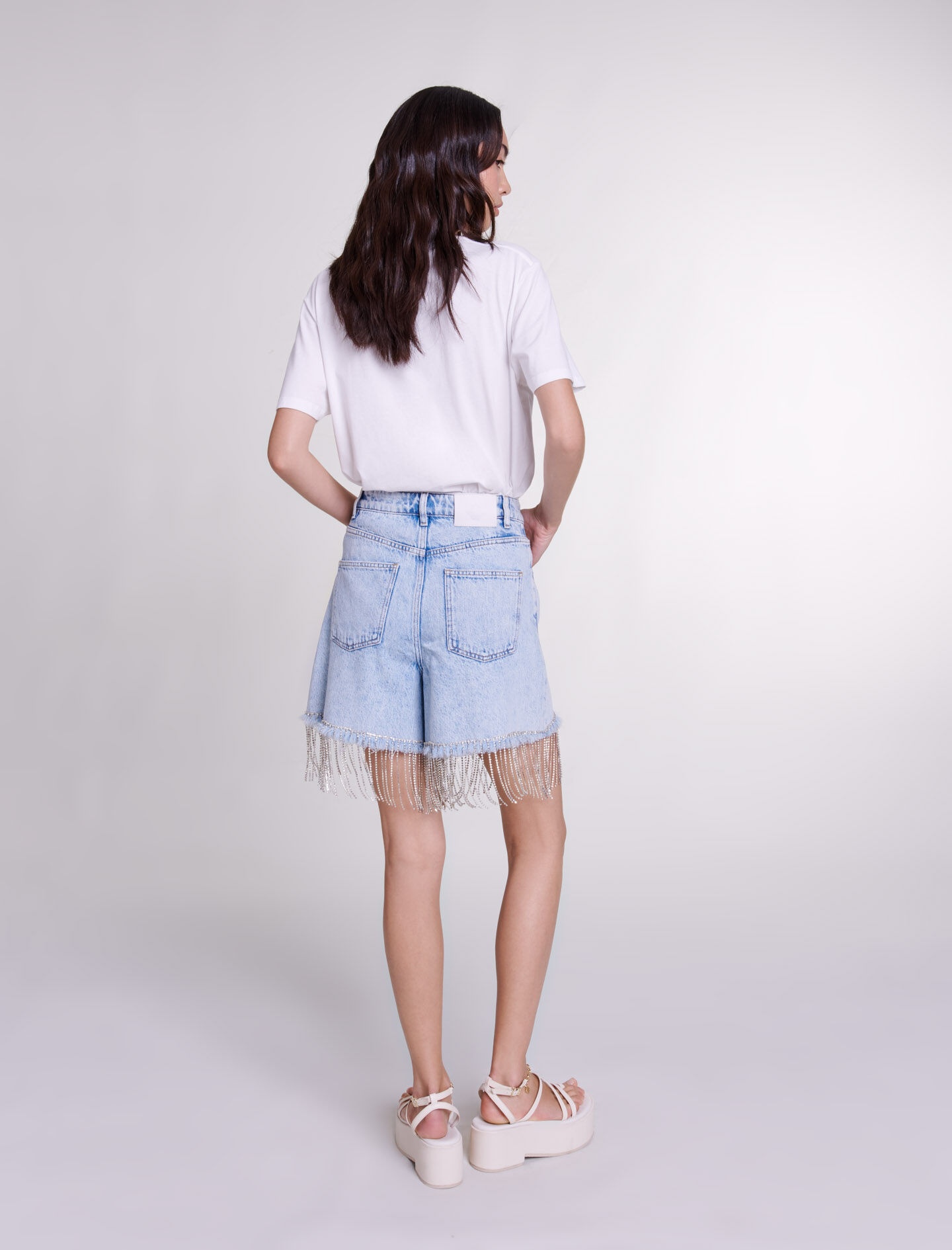 Rhinestone denim shorts - 4