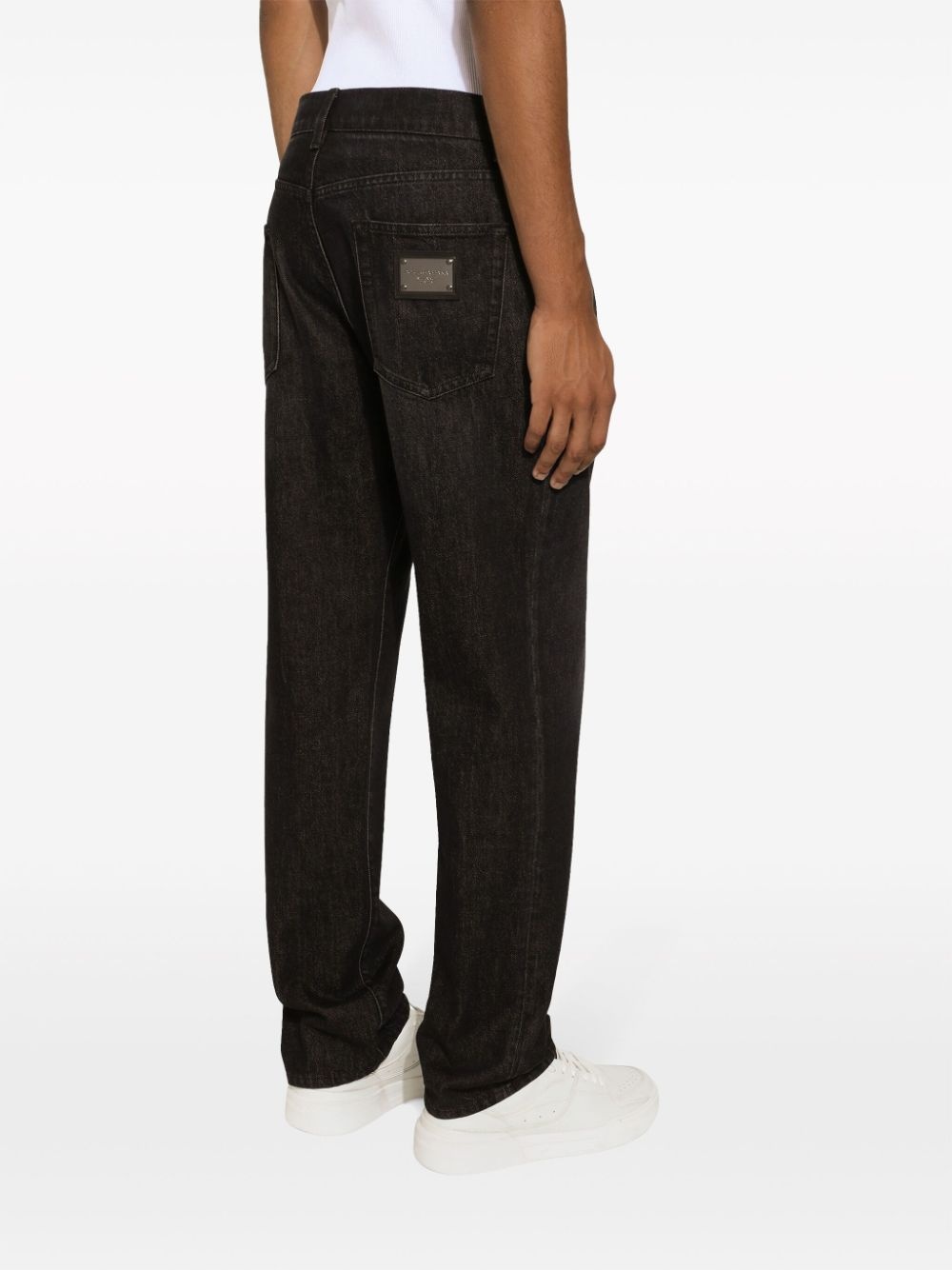logo-appliquÃ© long-length tapered jeans - 5