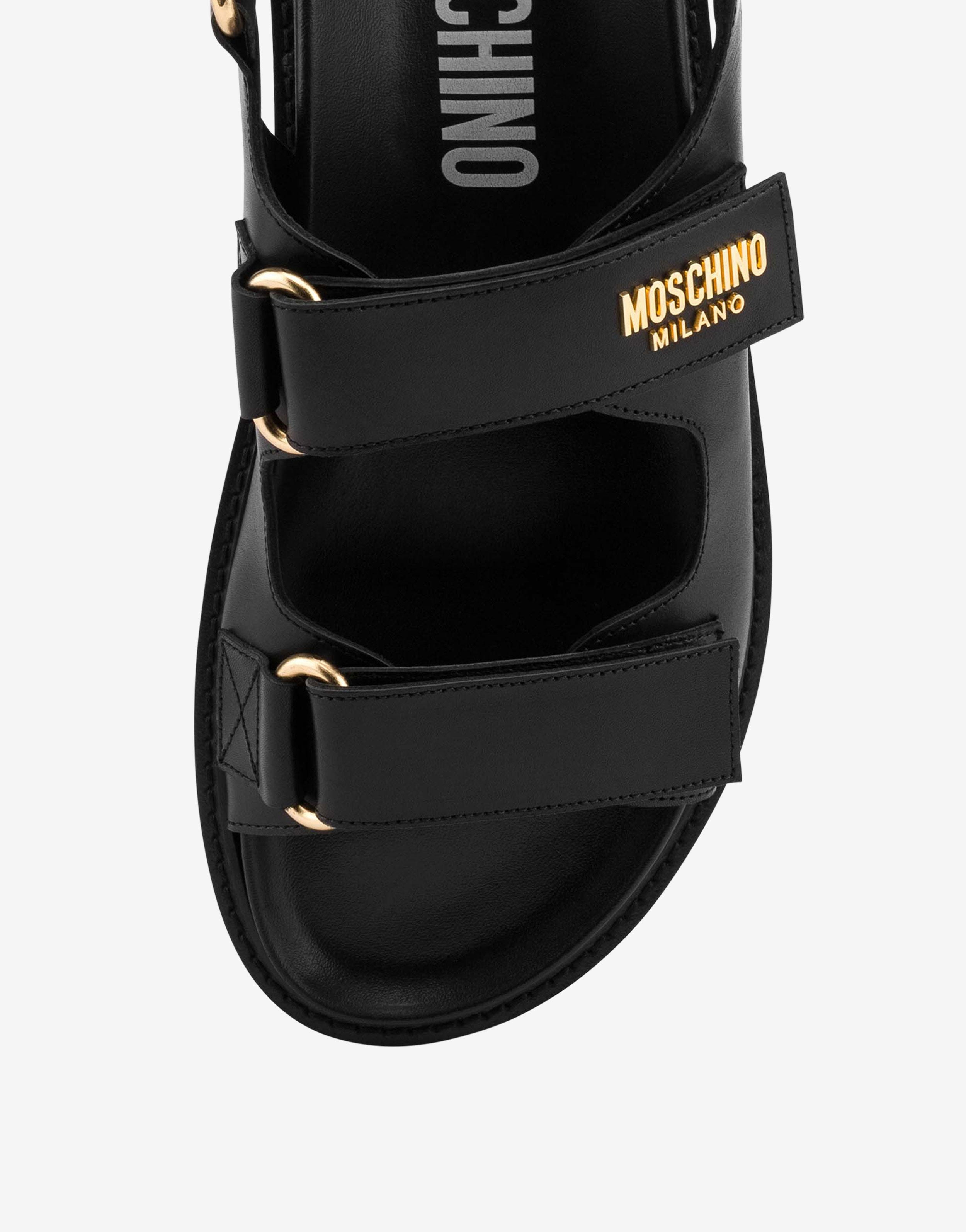 METAL LOGO CALFSKIN SANDALS - 4