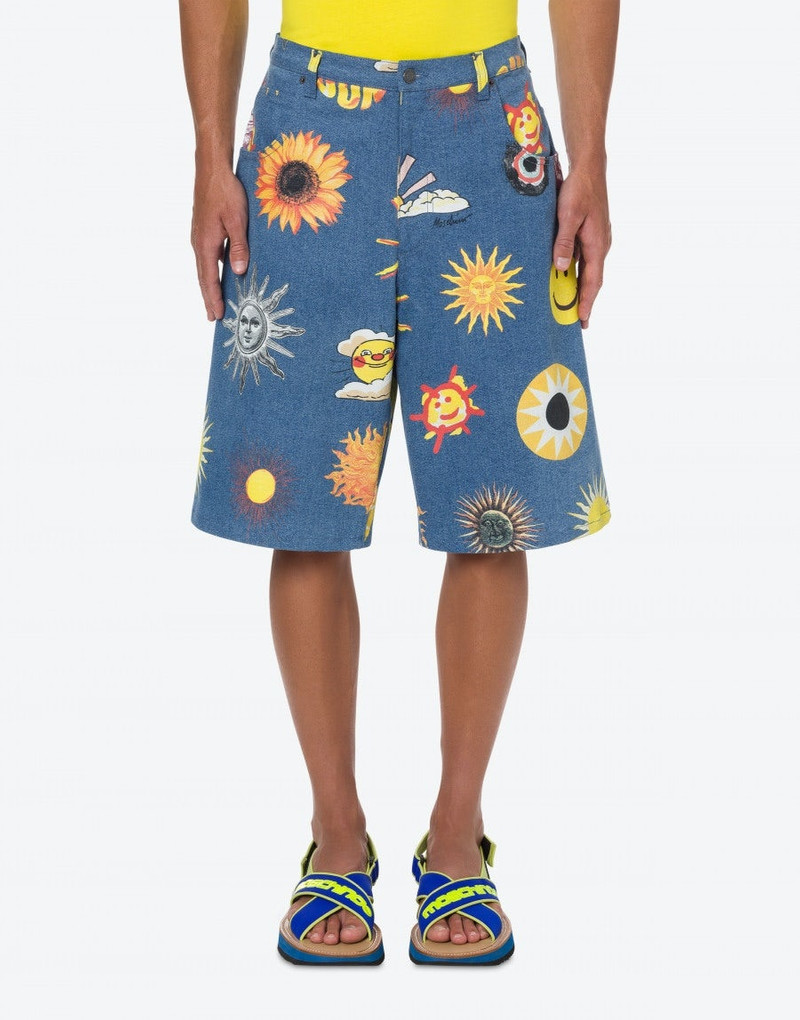 Moschino ALLOVER SUN SMILEY® PRINT DENIM BERMUDA SHORTS outlook
