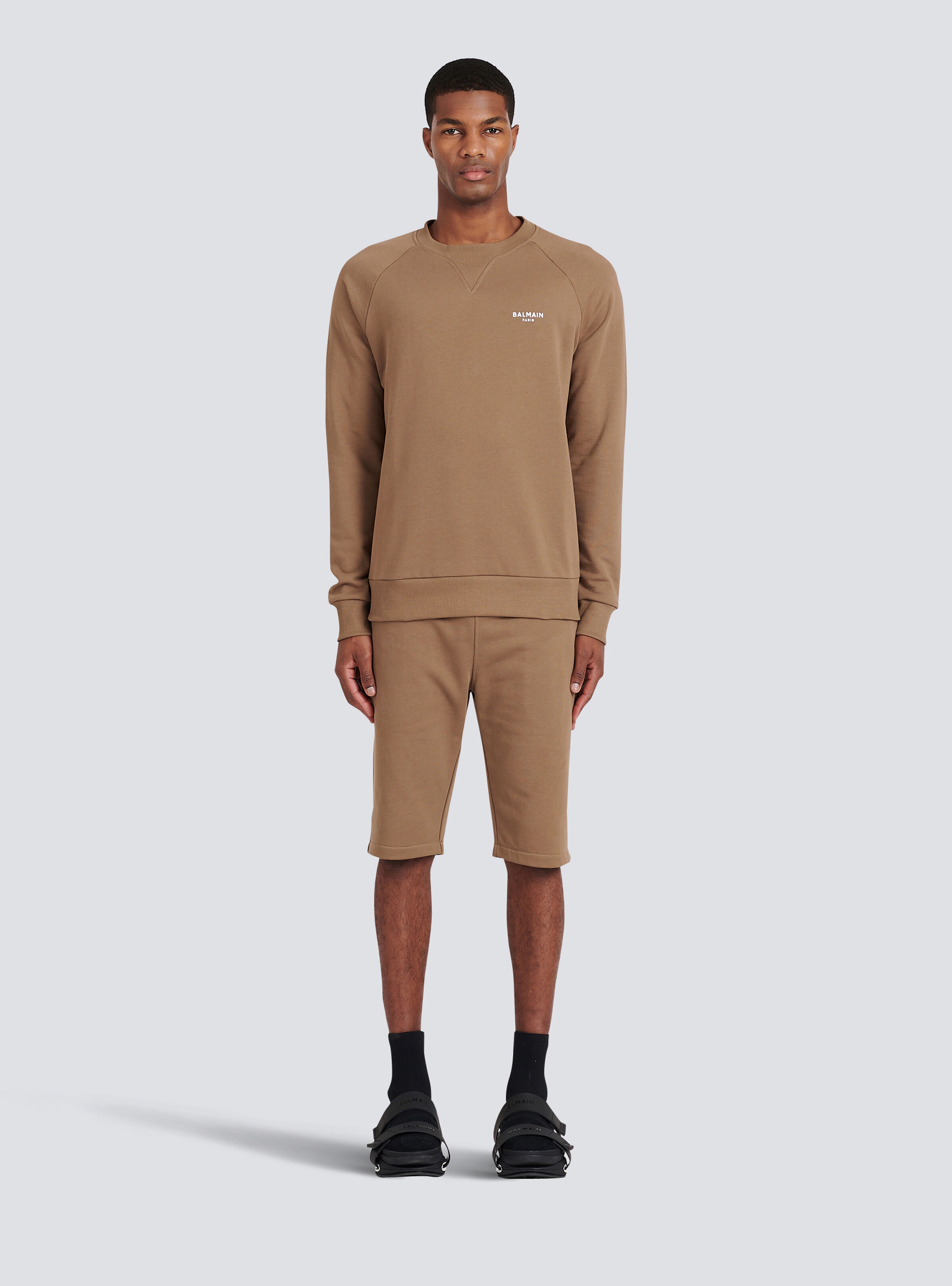 Eco-designed cotton sweatshirt with small flocked Balmain Paris logo - 3