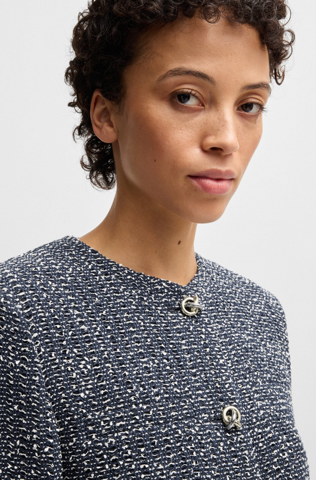 COLLARLESS JACKET IN TWO-TONE TWEED - 5