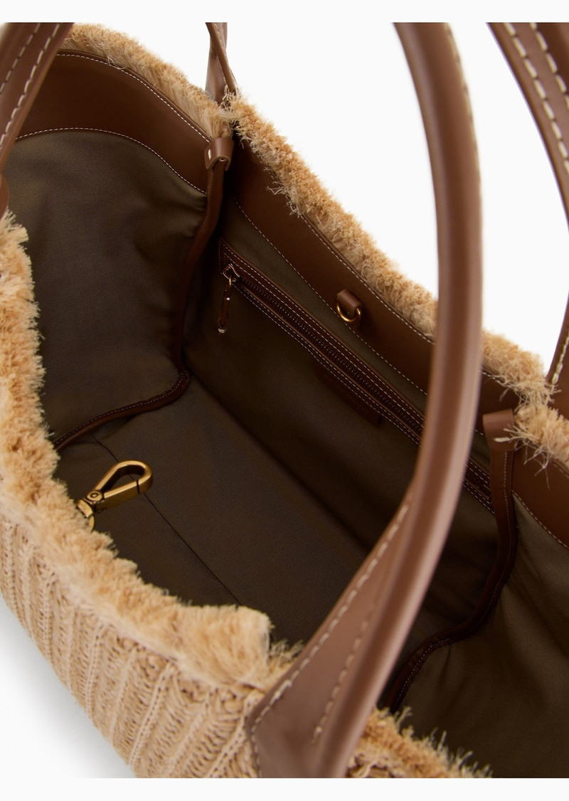 Woven straw shopper bag with logo charm 4