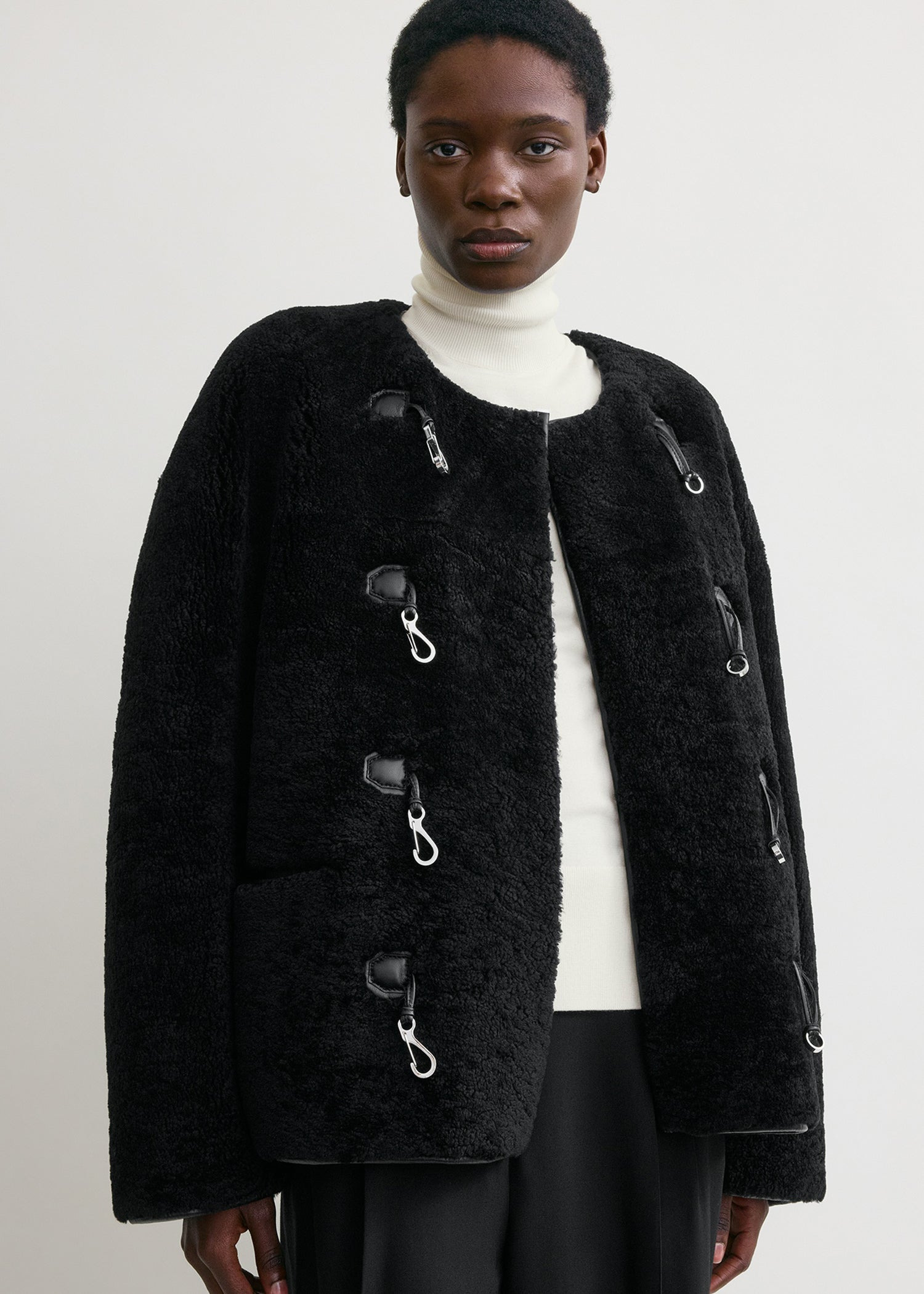 Teddy shearling clasp jacket black - 6