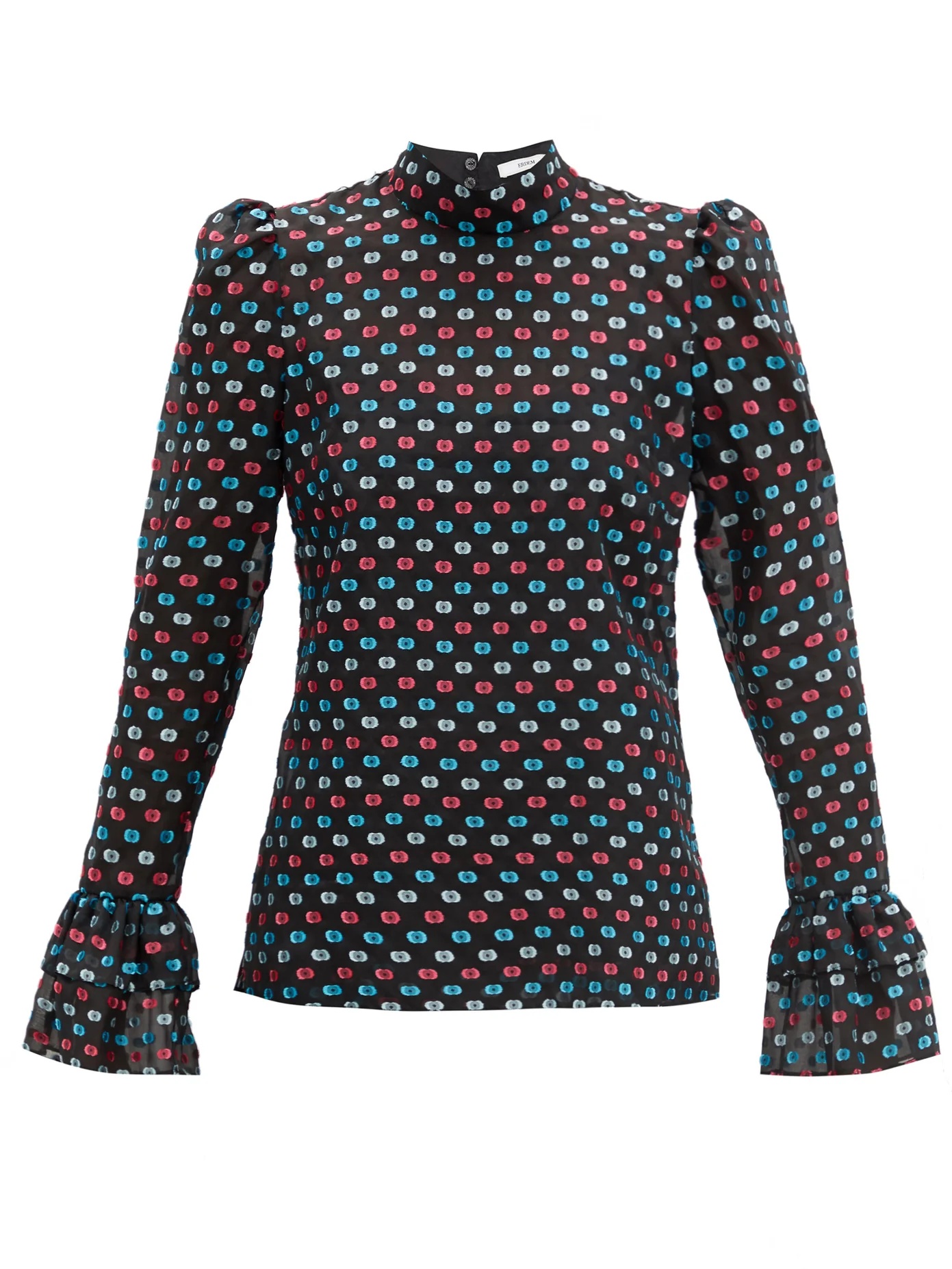 Melville puffed-sleeve fil-coupé blouse - 1