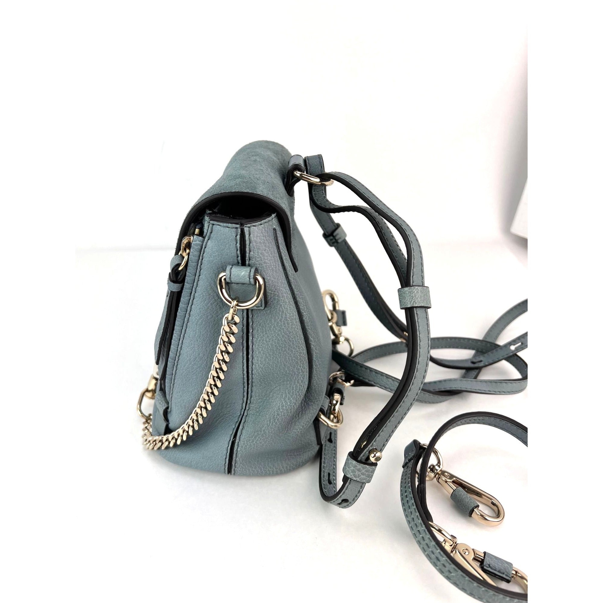 Chloe Blue Faye Mini Suede and Leather Backpack Bag - 13
