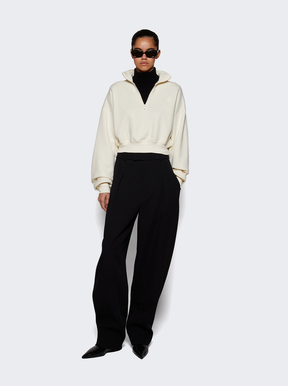 Cropped Half Zip Sweatshirt Cream - 2