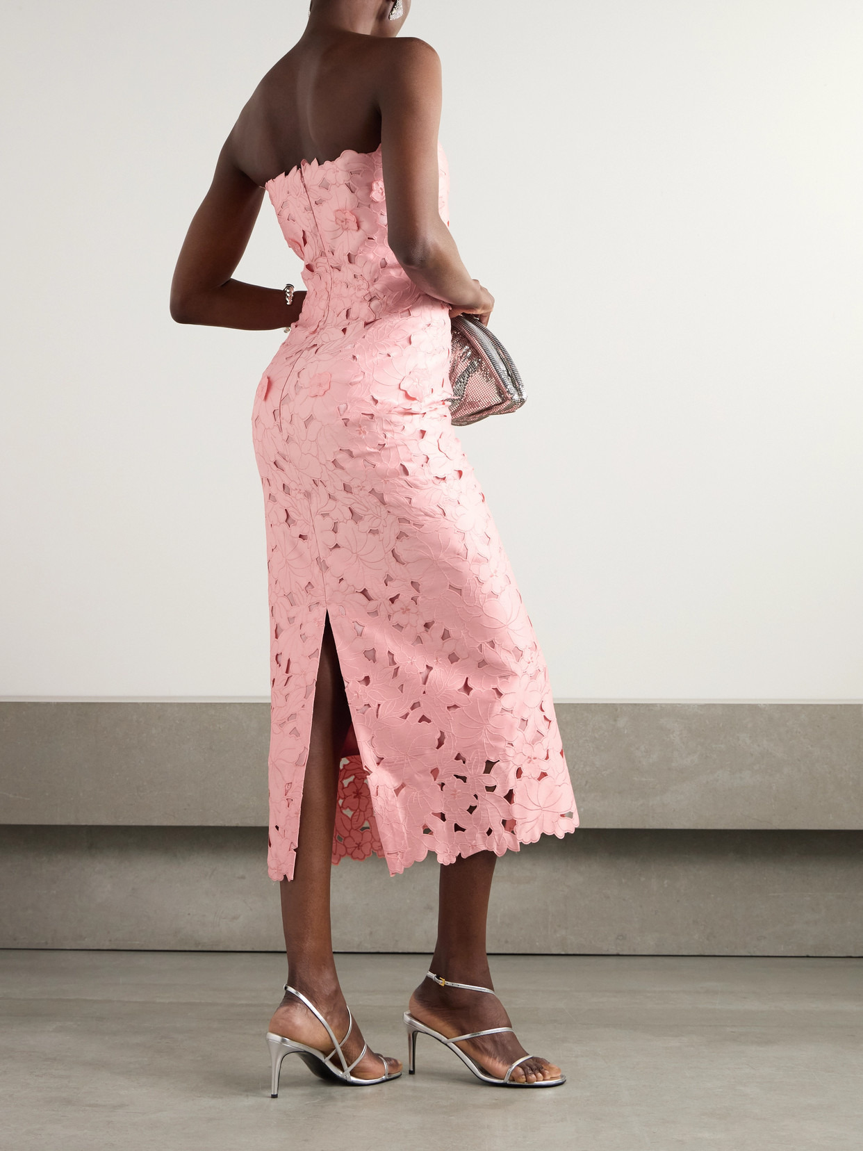 Delmara Strapless Cutout Embroidered Satin Midi Dress - 3