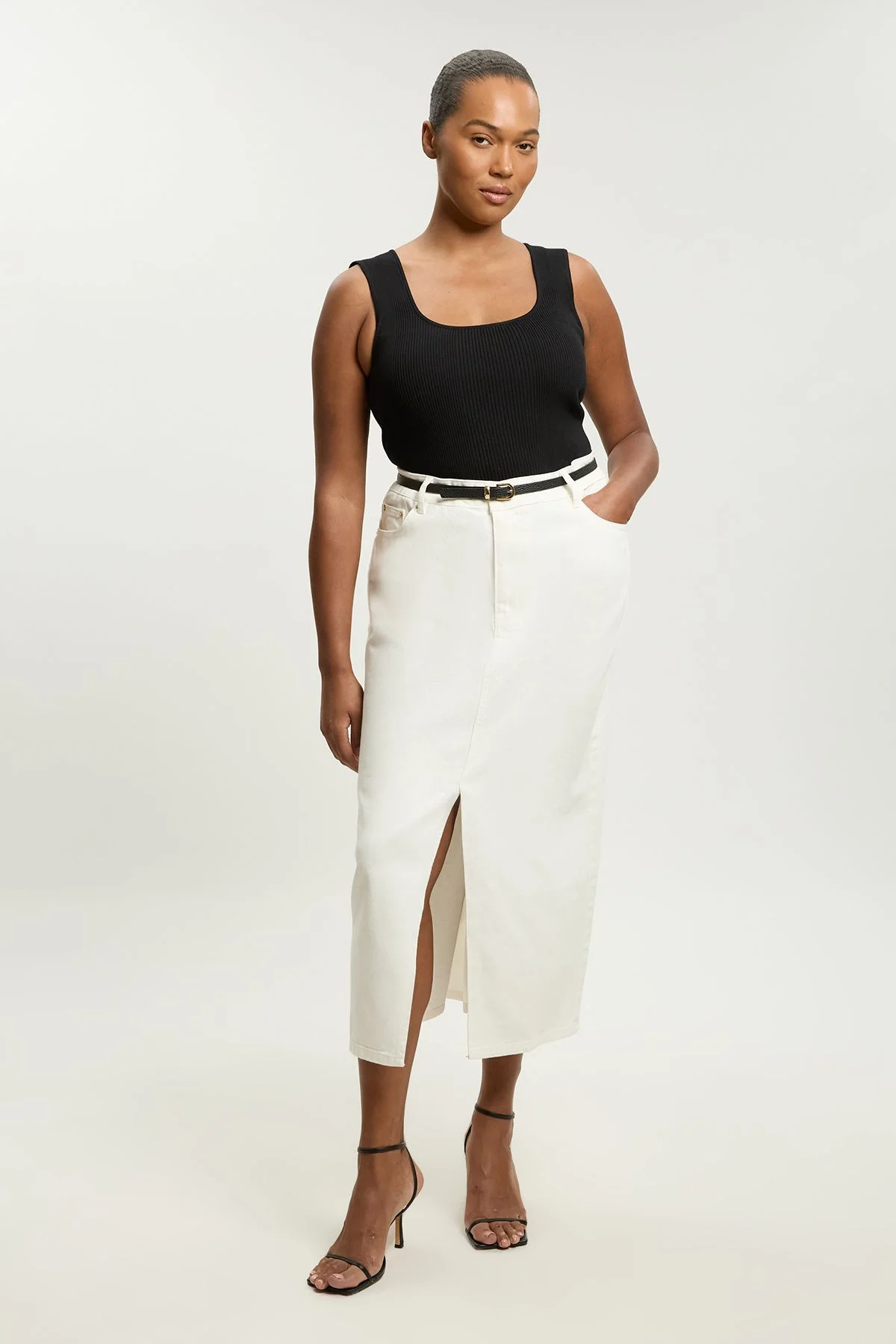 Plus Size Forever Denim 5 Pocket Midi Pencil Skirt - 1