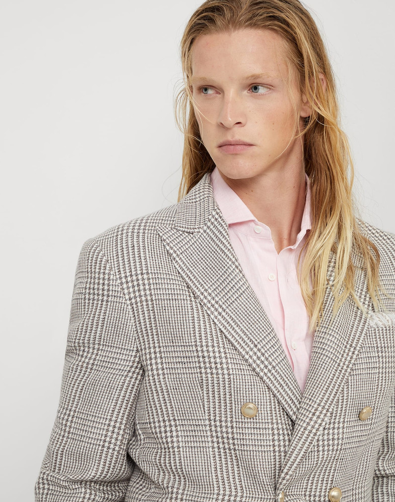 Linen, silk, wool and cotton Prince of Wales one-and-a-half breasted blazer with patch pockets and m 3