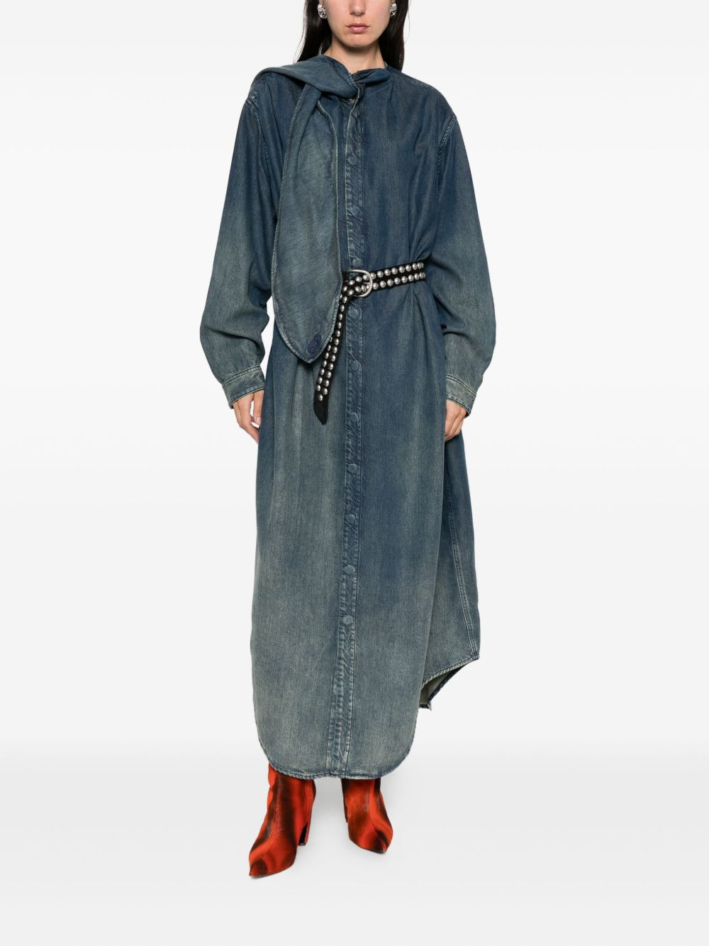 tie-neck denim maxi dress - 2