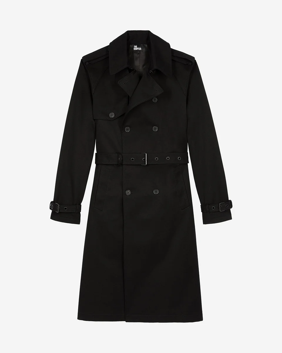 STRAIGHT CUT TRENCH COAT IN BLACK COTTON - 1