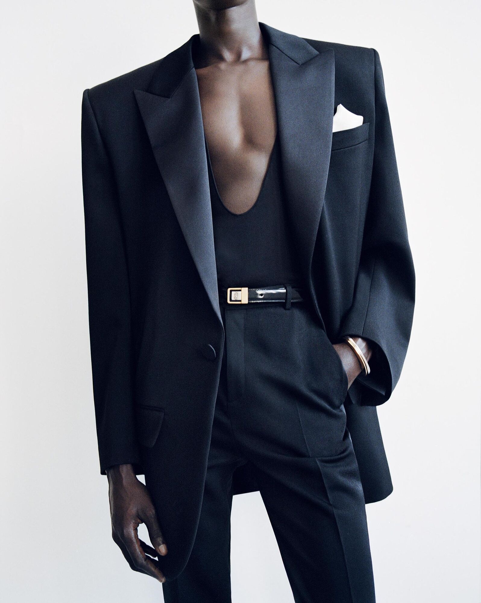 SAINT LAURENT la 66 buckle thin belt in shiny leather