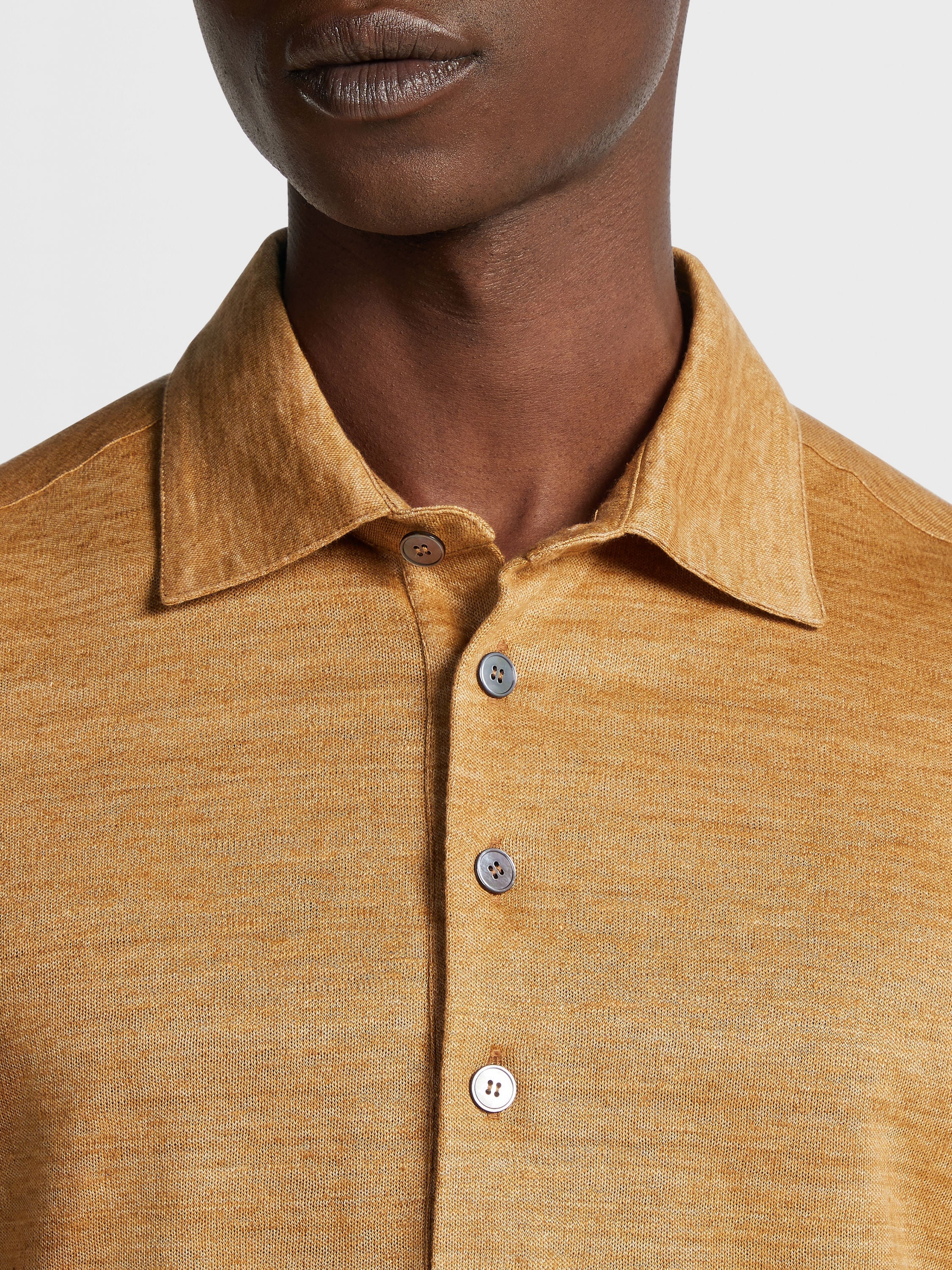 PEACH COLOR LINEN POLO SHIRT - 4