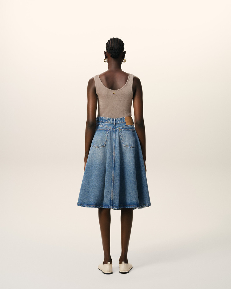 BLUE COTTON MIDI SKIRT WITH GODETS 4