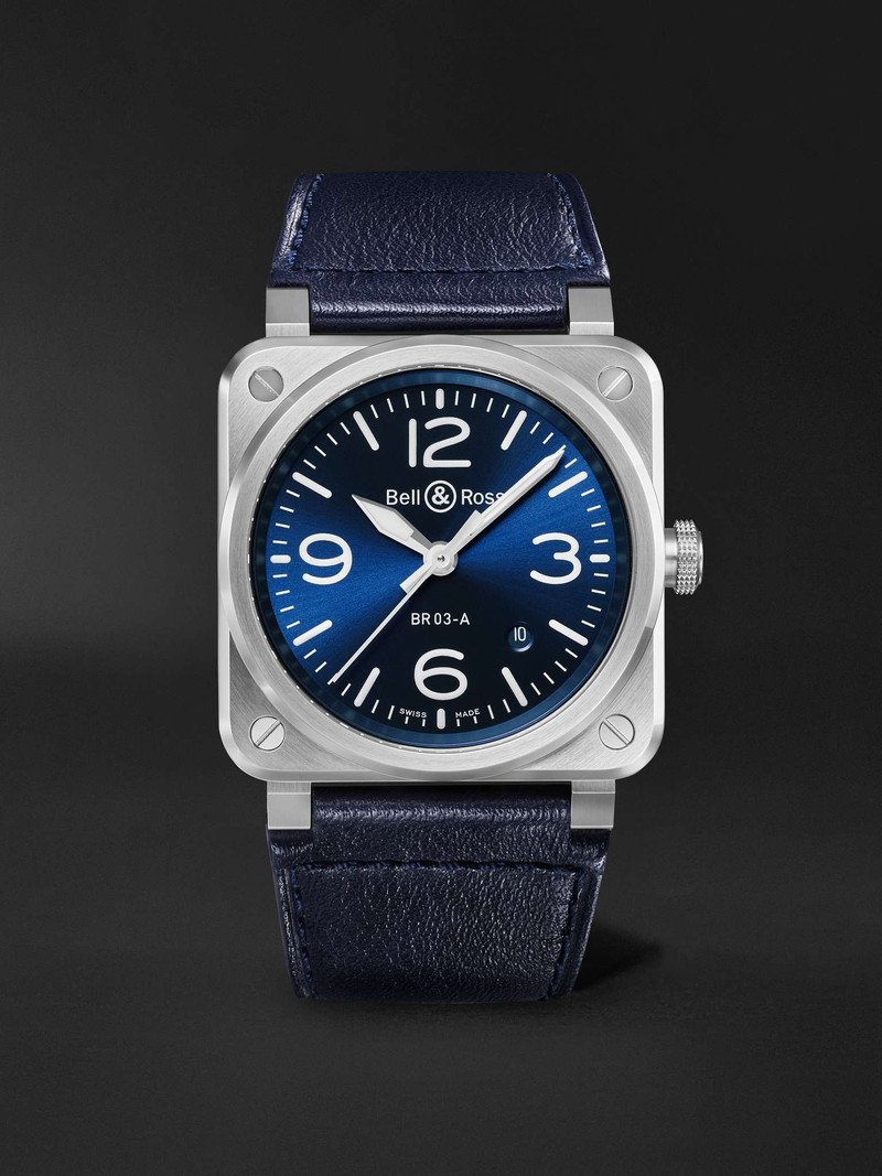 BR 03 자동 41mm 스테인레스 스틸 및 가죽 시계, Ref. No. BR03A-BLU-ST/SCA - 1