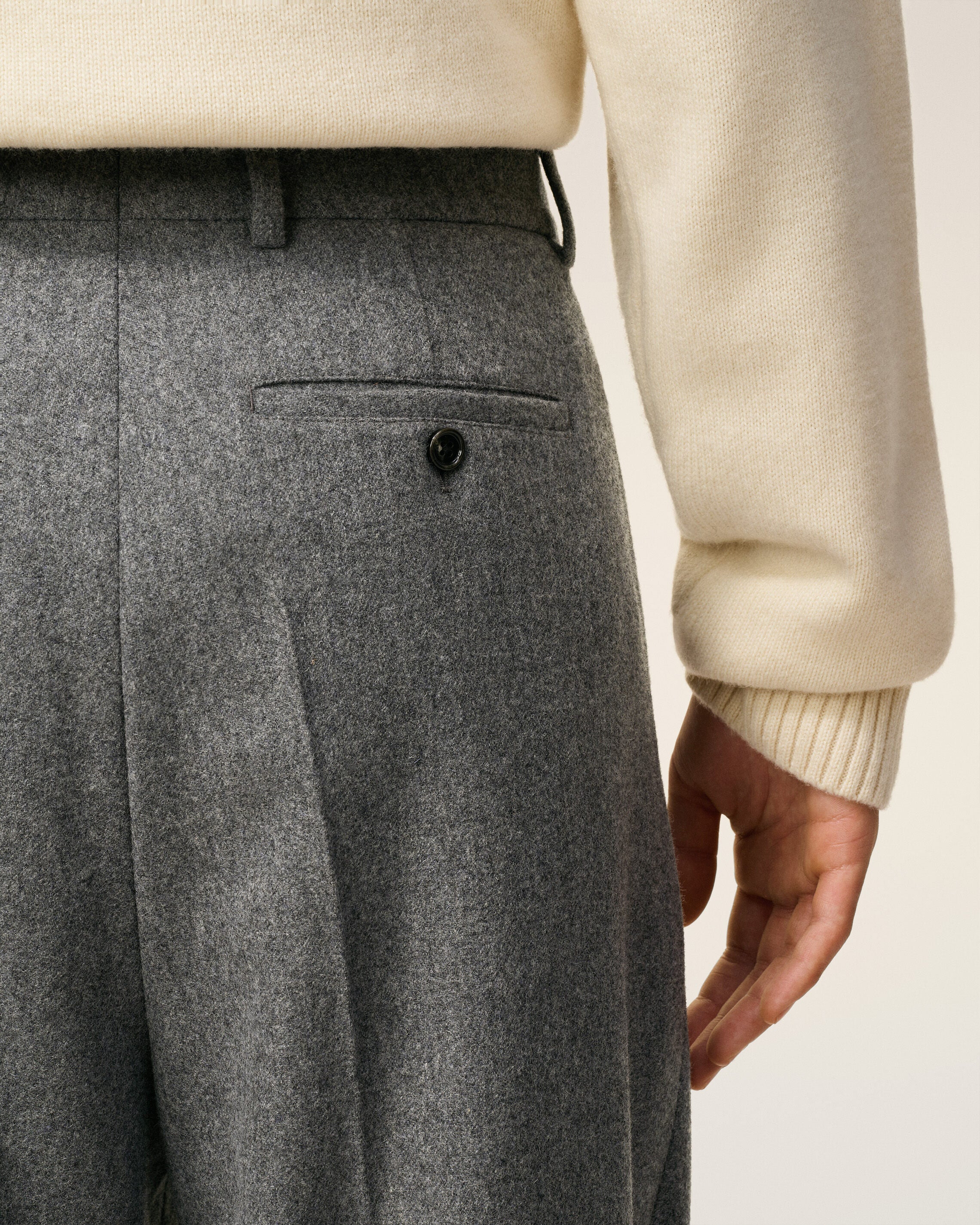 GREY WOOL WIDE TROUSERS - 5