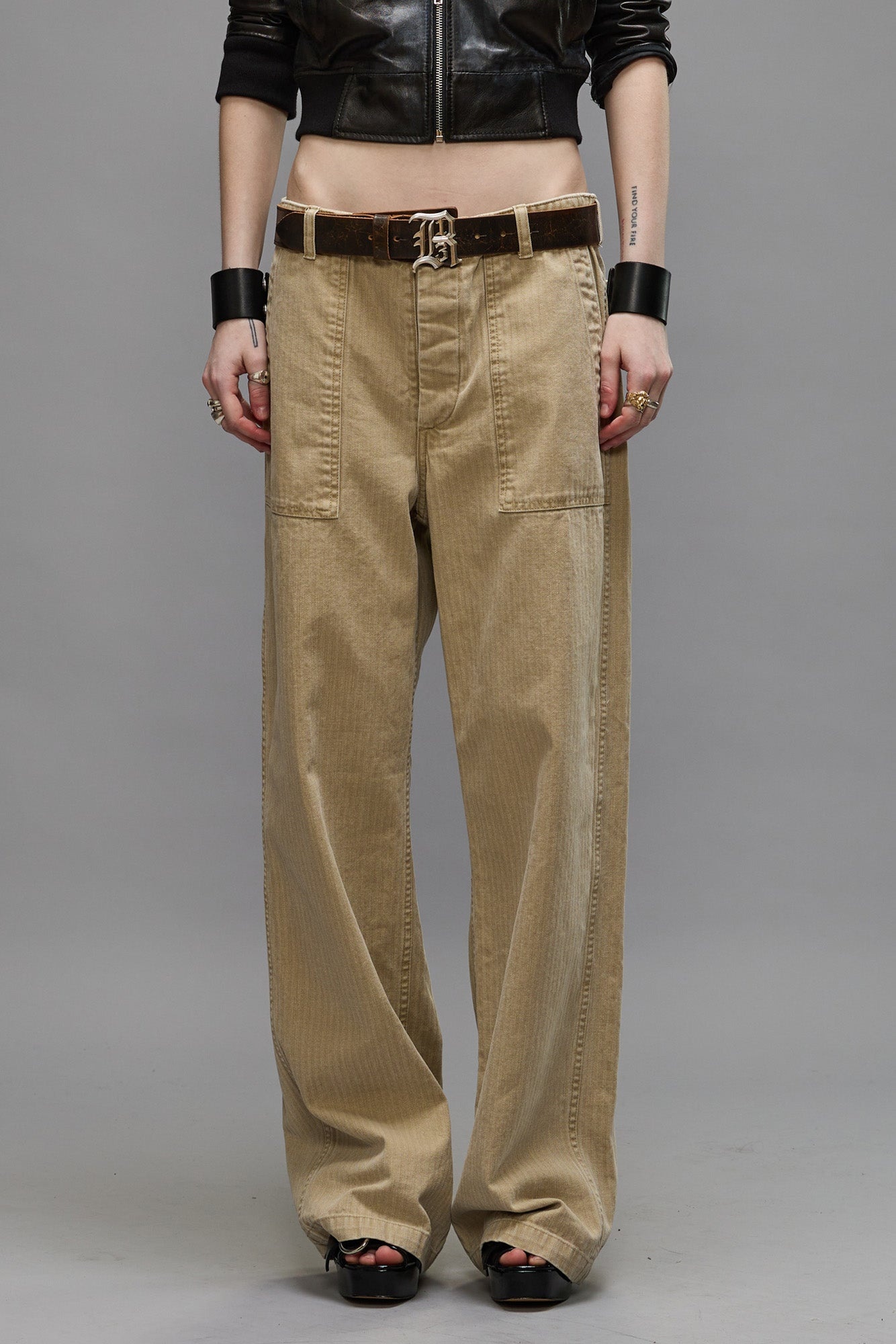 WIDE LEG UTILITY PANT - BEIGE - 3