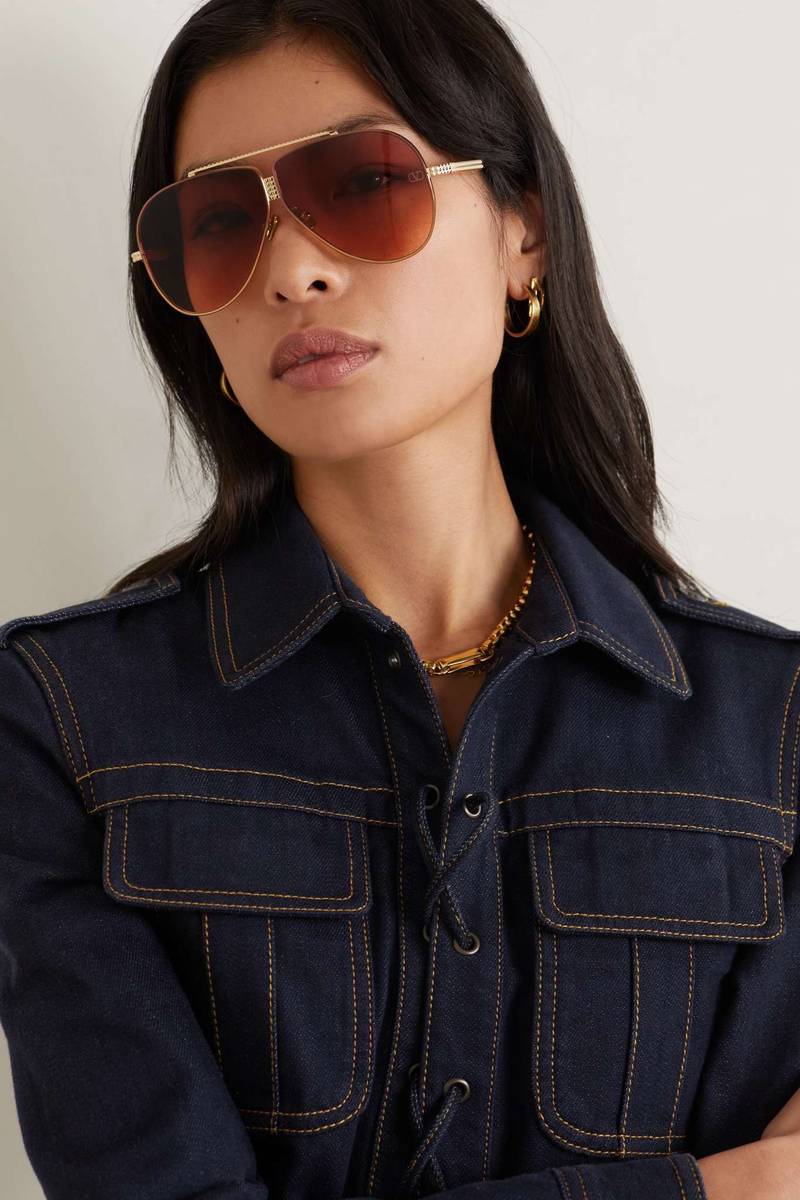Valentino Valentino Garavani aviator-style gold-tone sunglasses outlook