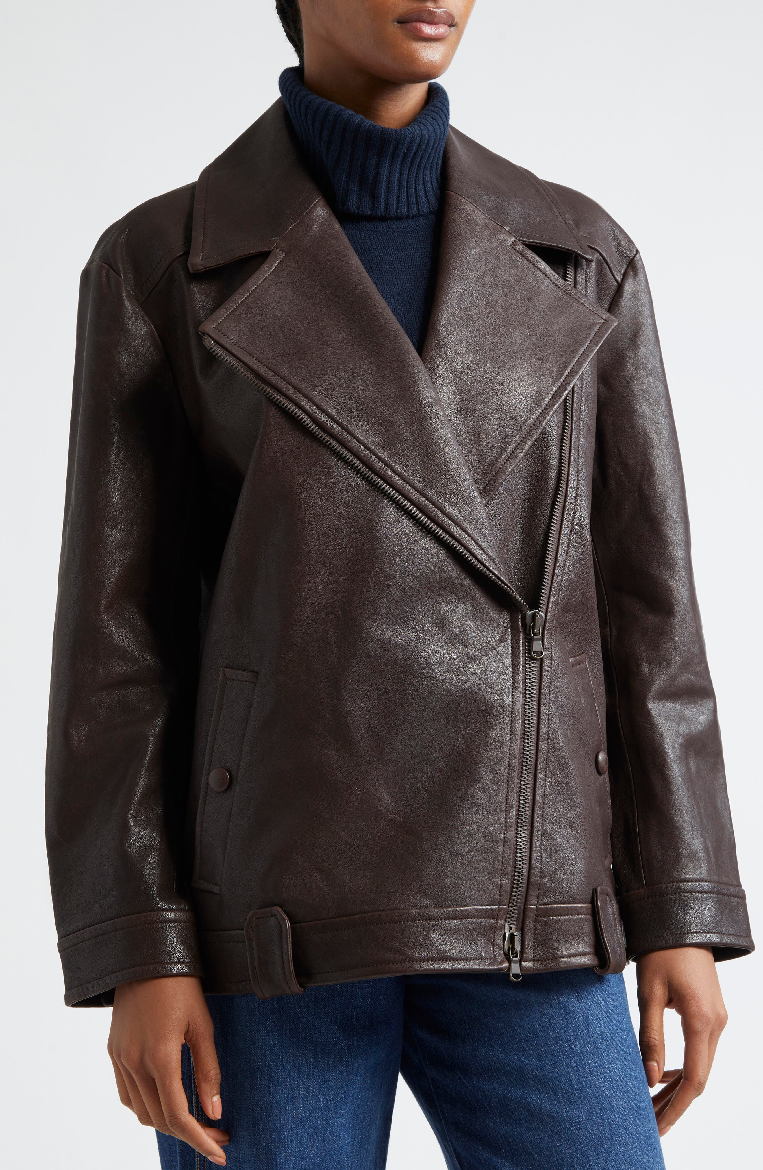 Veronica Beard Thandie Leather Dickey Jacket in Dark Chocolate at Nordstrom - 6