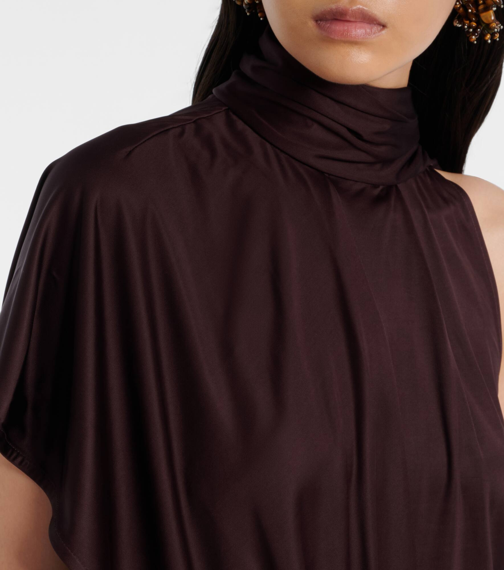 Scarf-detail draped satin top - 4