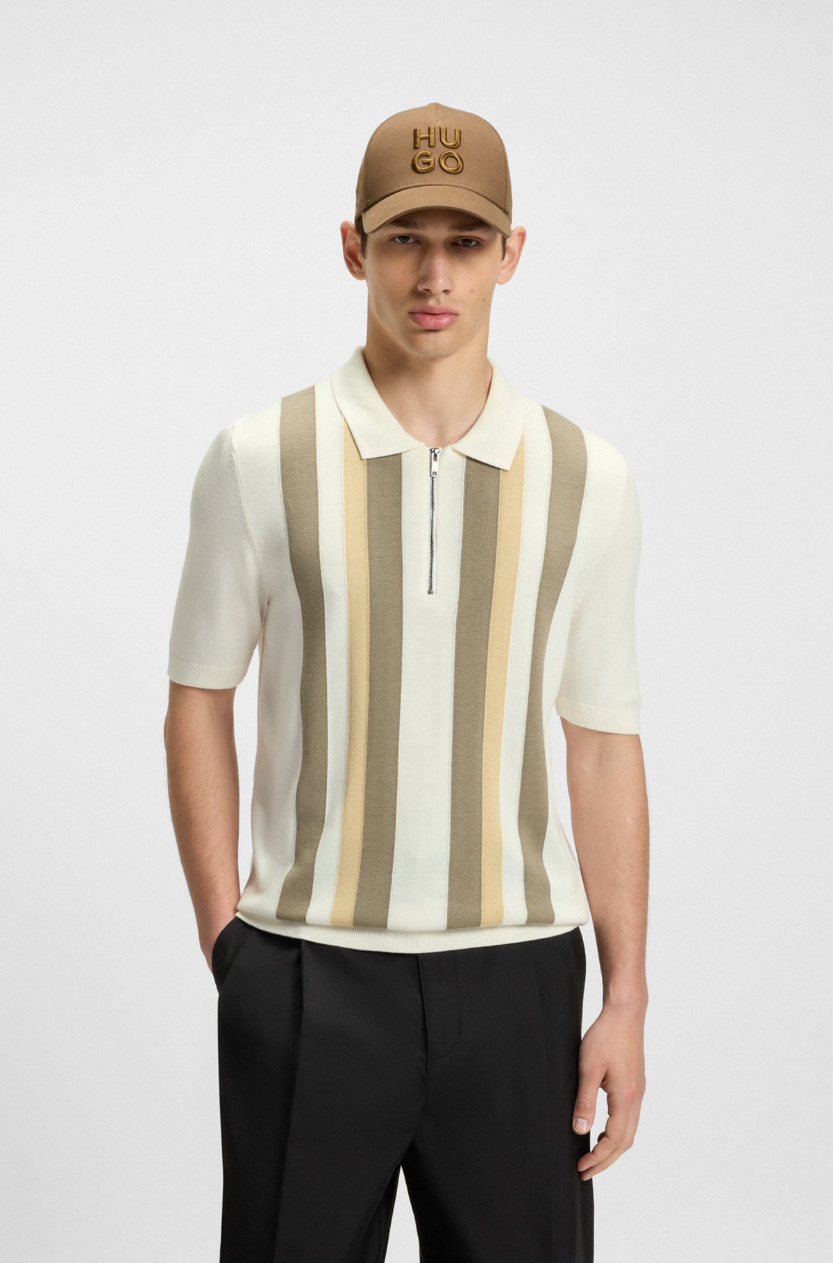 ZIP-NECK POLO SWEATER WITH VERTICAL STRIPES - 2