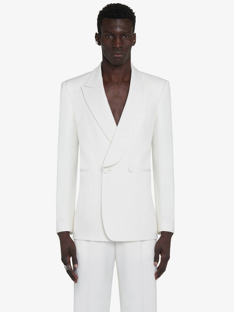 Alexander McQueen Men's Half Shawl Collar Double-breasted Jacket in Soft White outlook