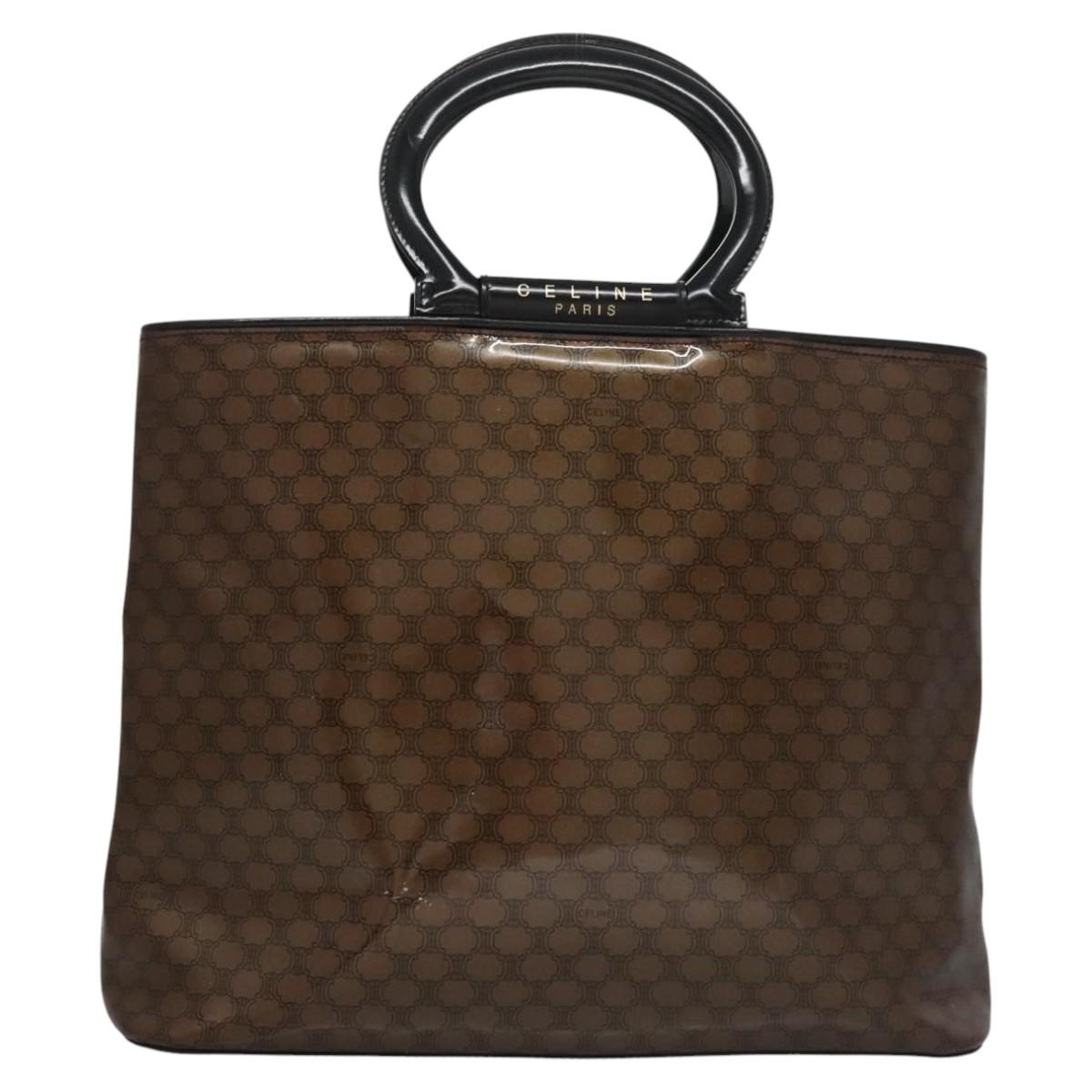 CELINE Macadam Canvas Hand Bag Pvc Brown Black Gold - 2