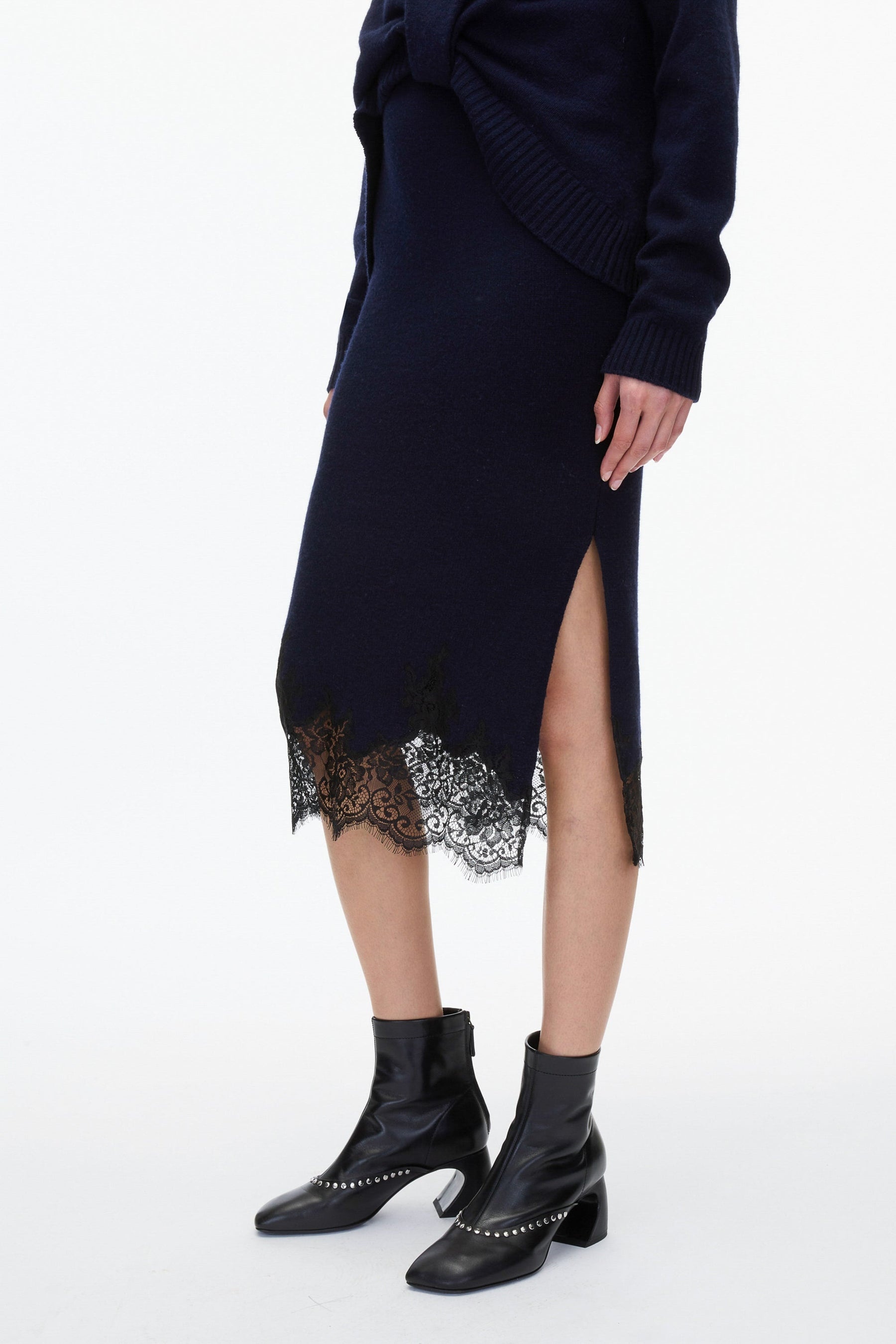 French Tuck Knit Dress with Lace Trim - 5