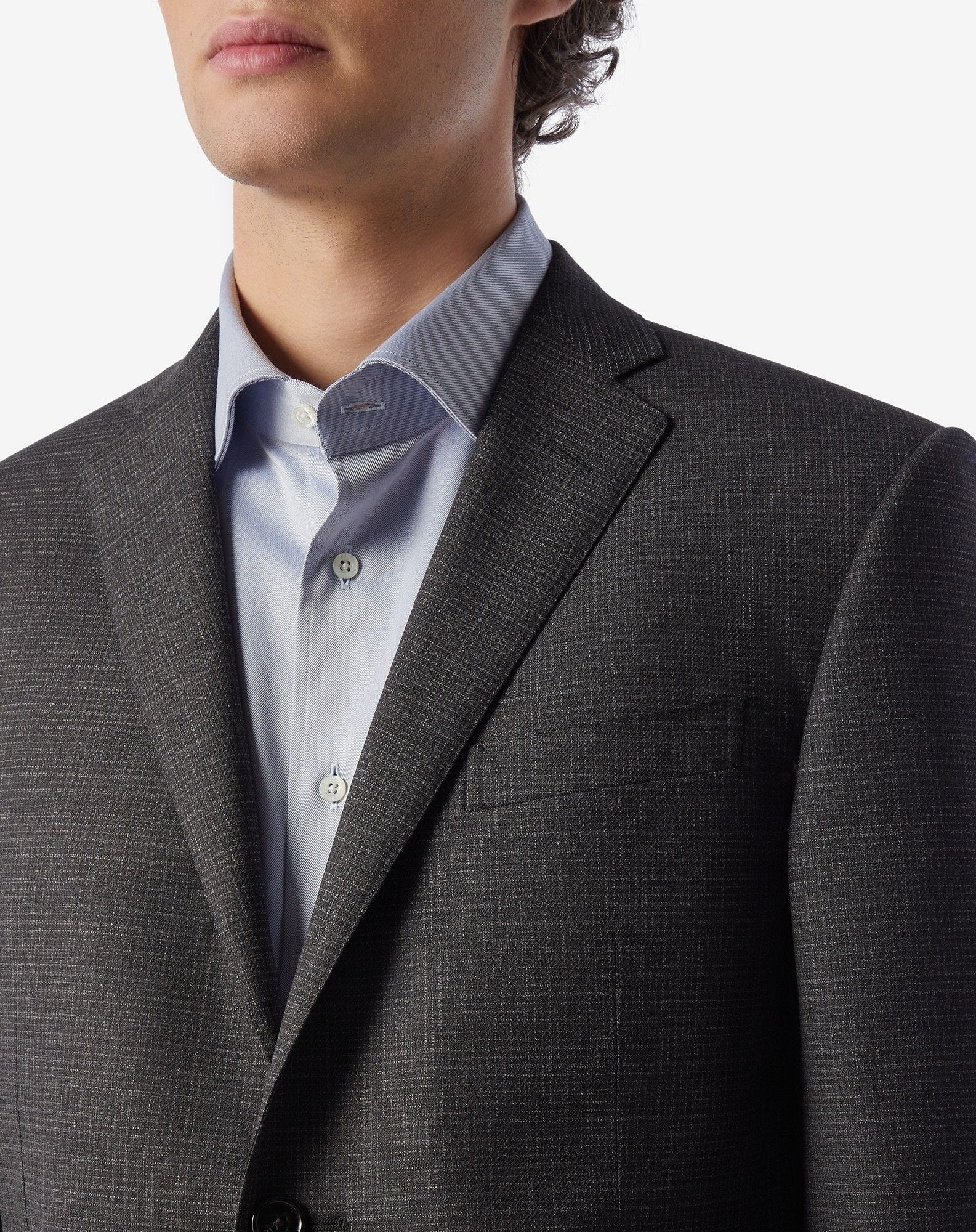 Grey stretch wool suit with micro-pattern - 3