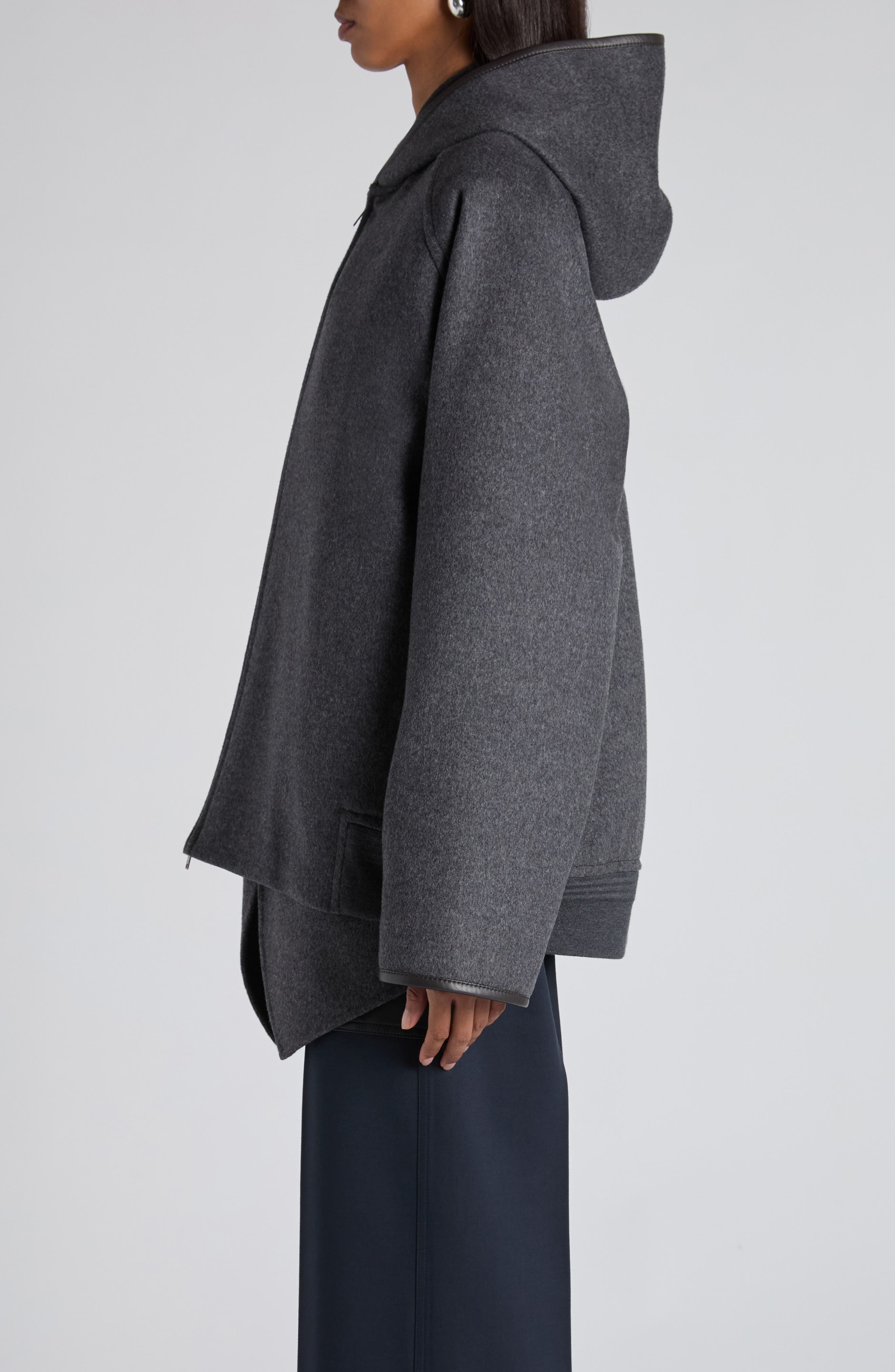 Bottega Veneta Double Face Wool Hooded Jacket in 1307 Charcoal Melange at Nordstrom - 4