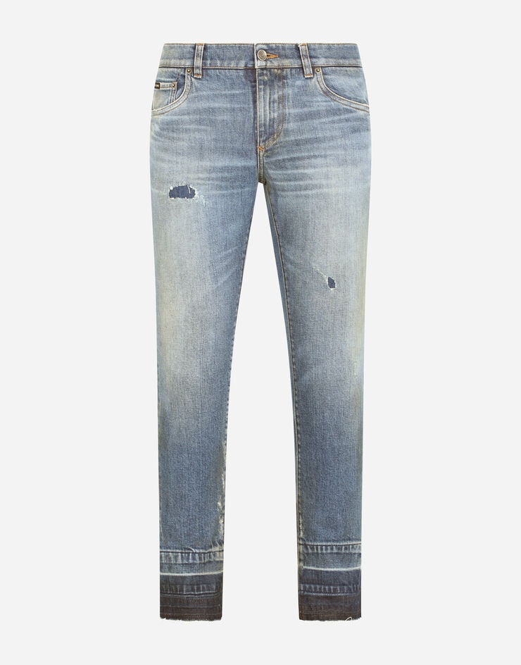 Blue wash skinny stretch jeans with rips - 3