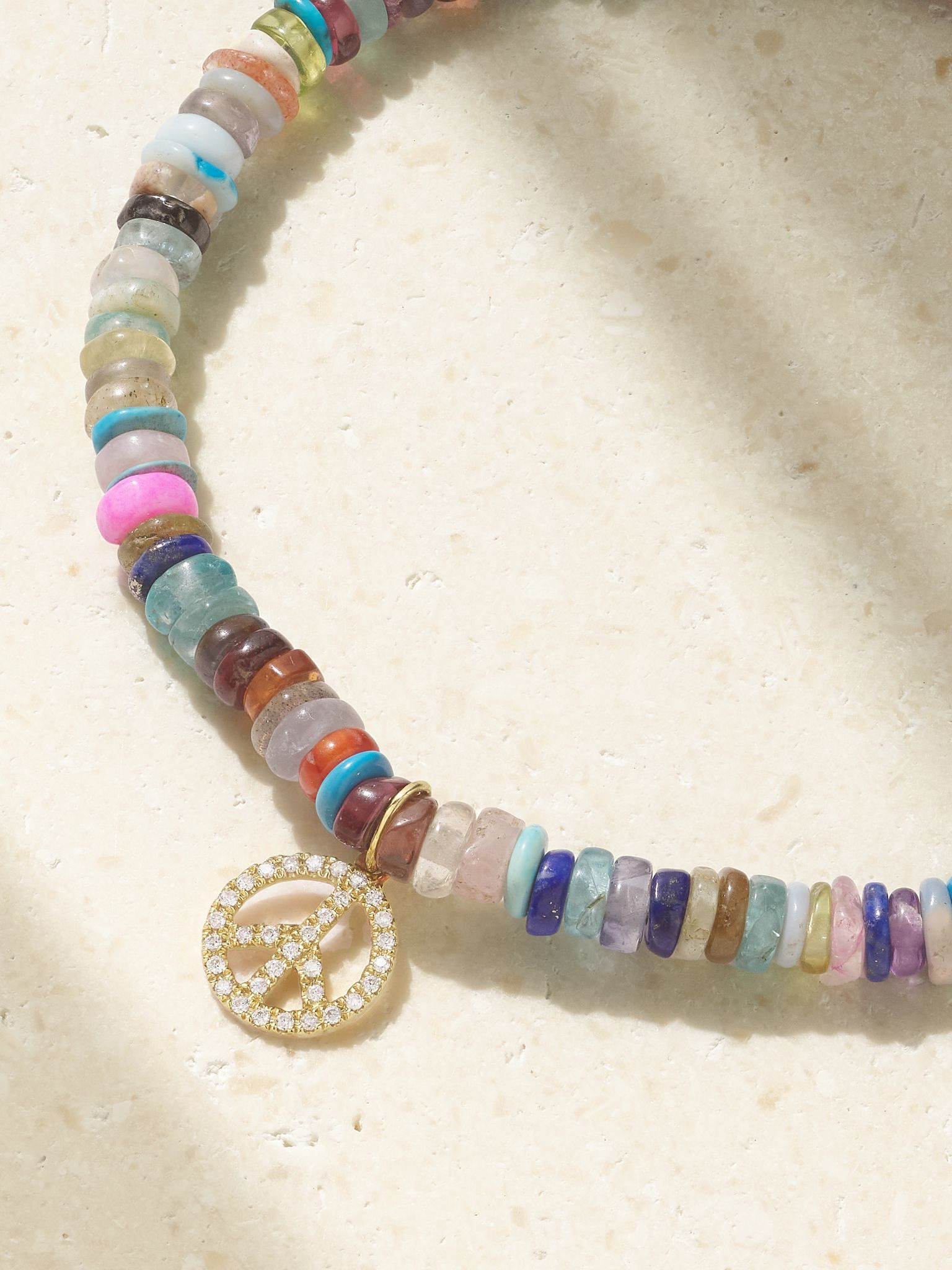 Mini Peace Sign 14-karat gold, diamond and bead bracelet Gold - 3